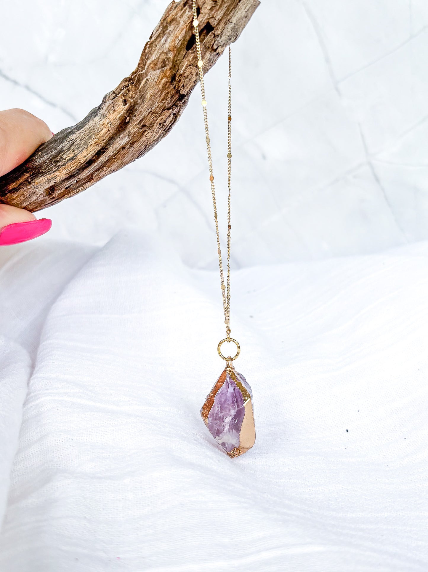 Dainty Gold Chain with Amethyst nugget - Beadsmith