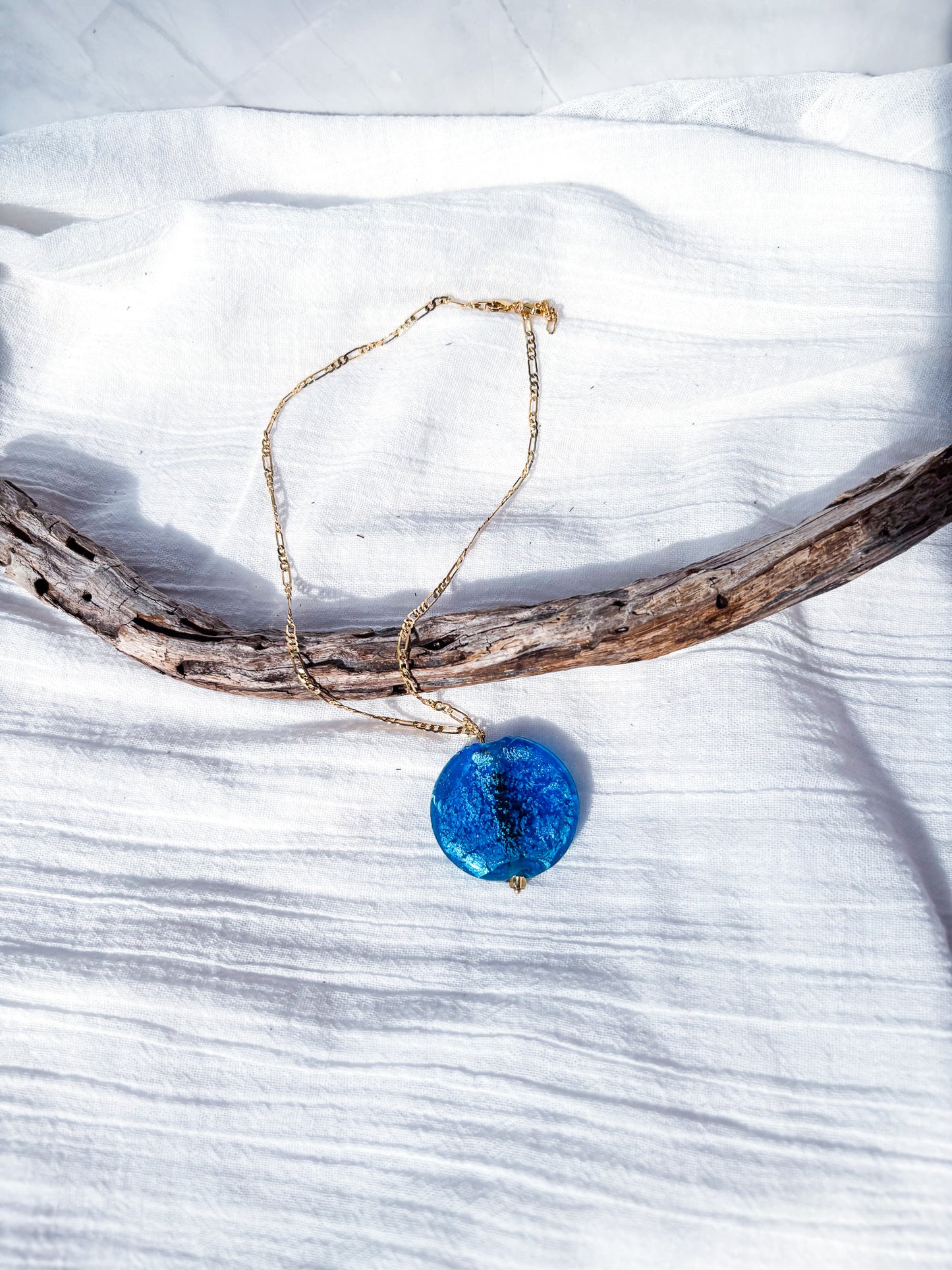 Dainty Gold Chain Necklace with Blue Glass Feature Bead