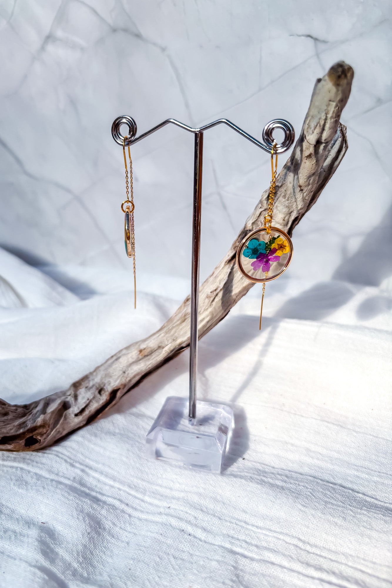 Multi-Colour Floral Disc Earrings on Gold Threader Drops - Beadsmith