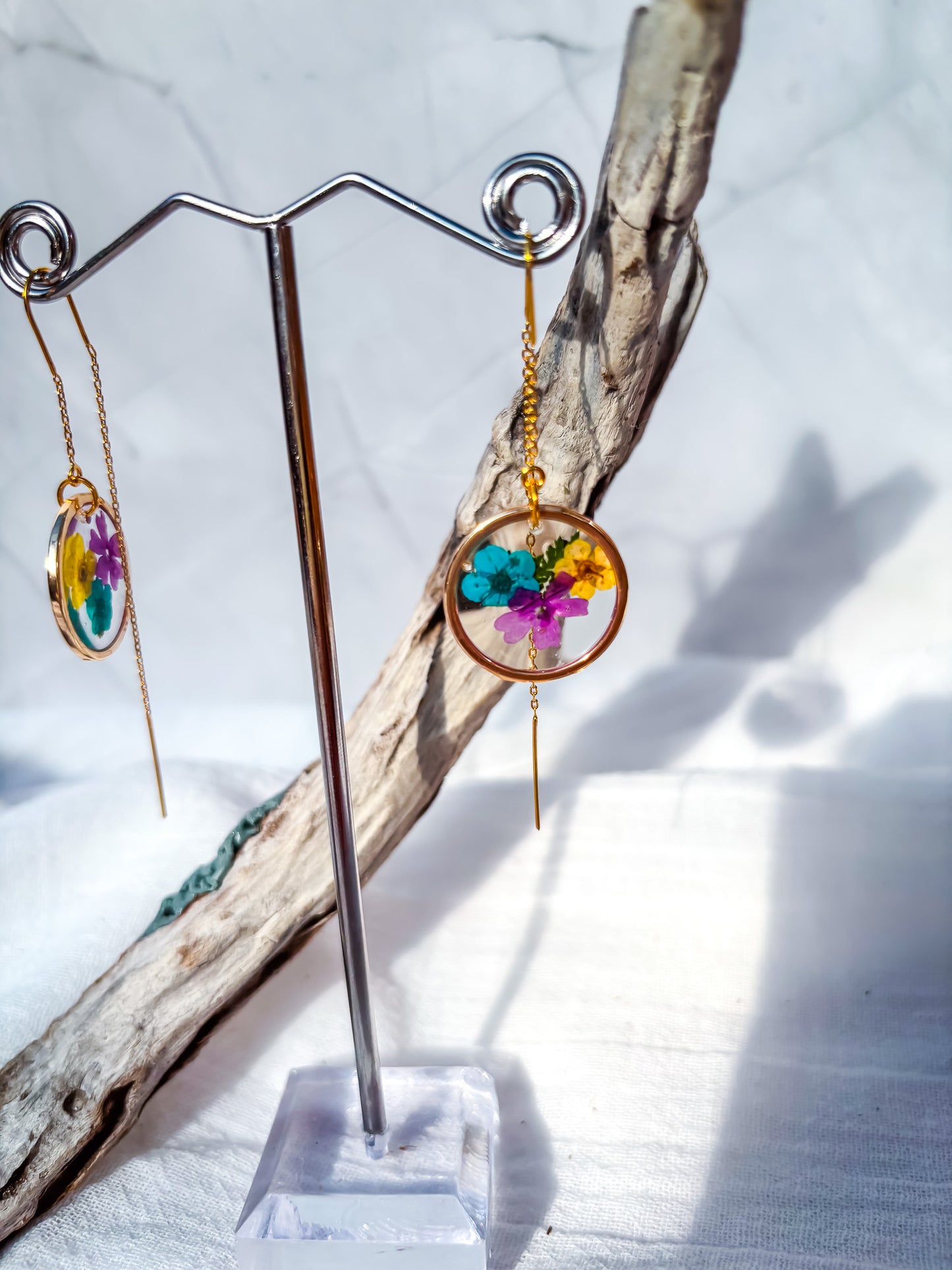 Multi-Colour Floral Disc Earrings on Gold Threader Drops - Beadsmith