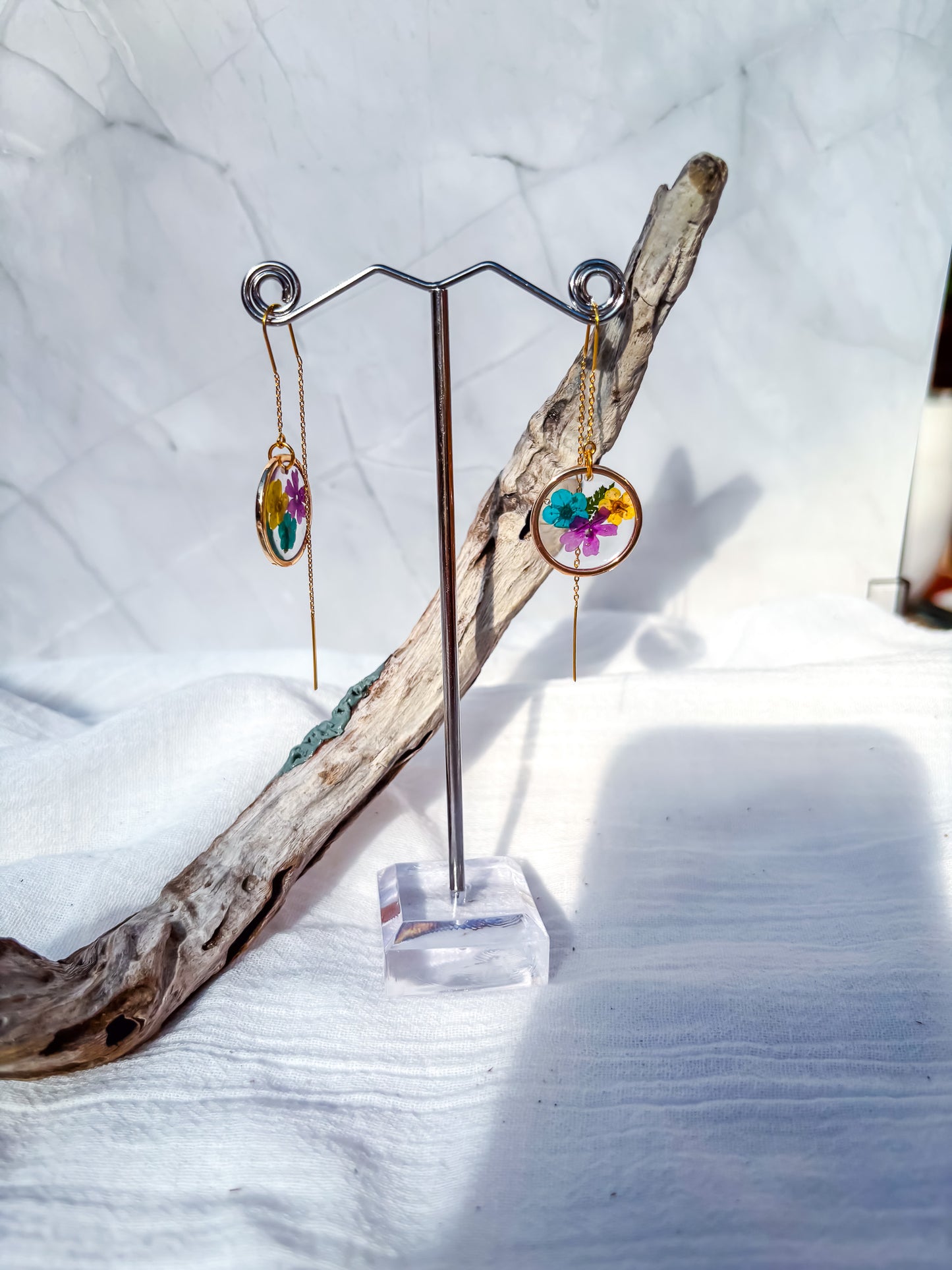 Multi-Colour Floral Disc Earrings on Gold Threader Drops - Beadsmith