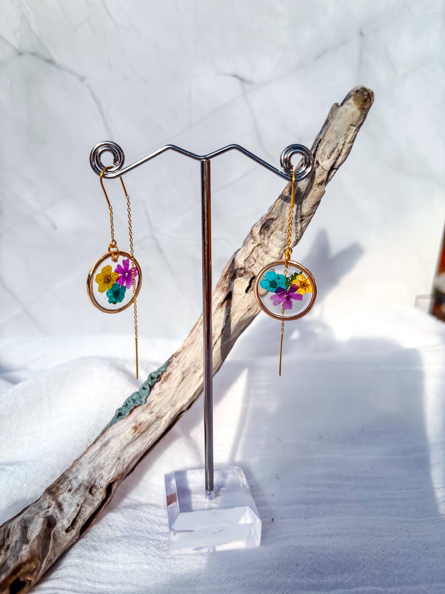 Multi-Colour Floral Disc Earrings on Gold Threader Drops - Beadsmith