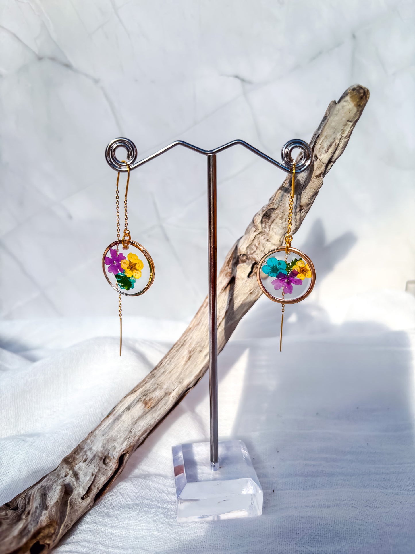 Multi-Colour Floral Disc Earrings on Gold Threader Drops - Beadsmith