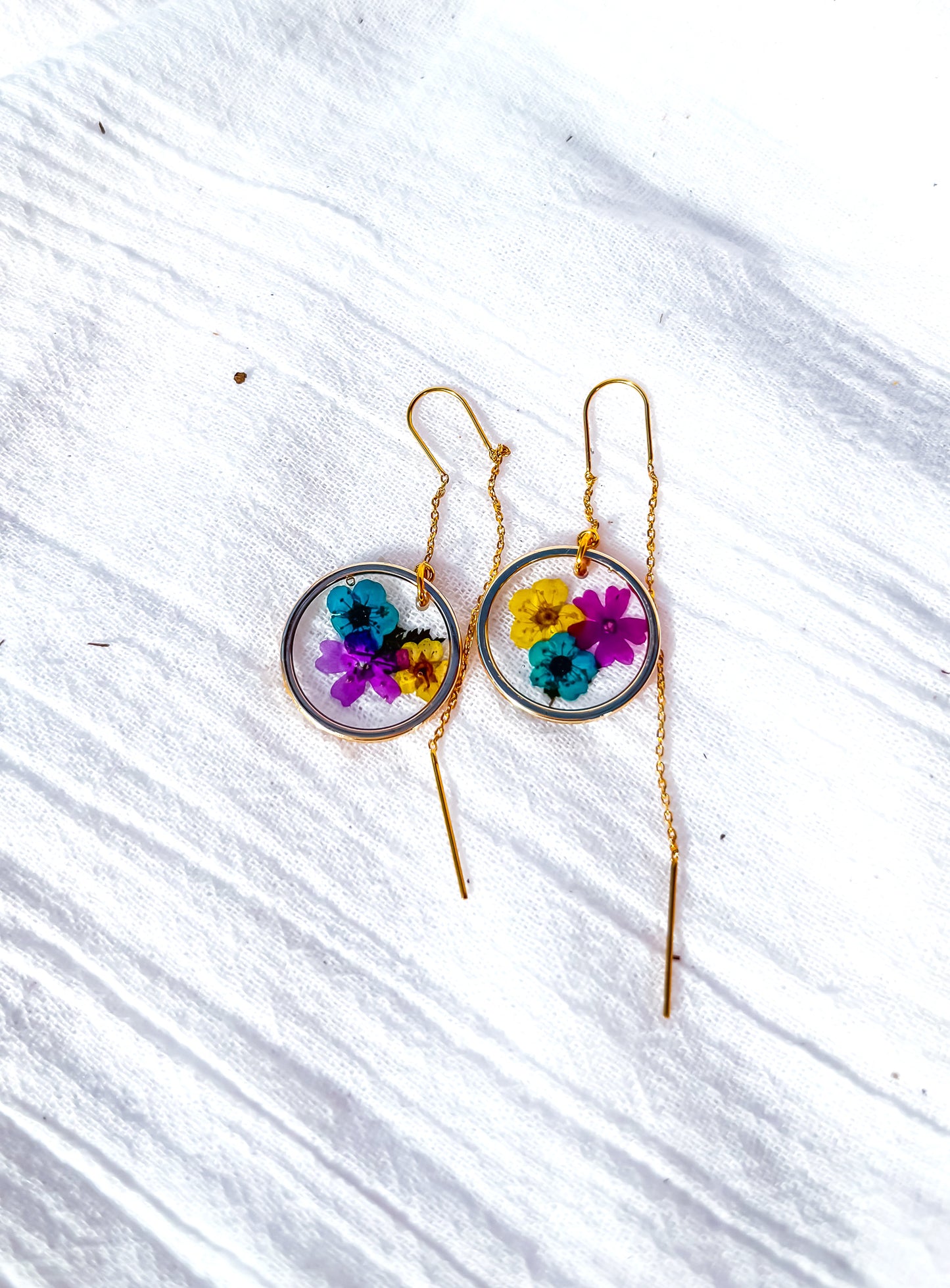 Multi-Colour Floral Disc Earrings on Gold Threader Drops - Beadsmith