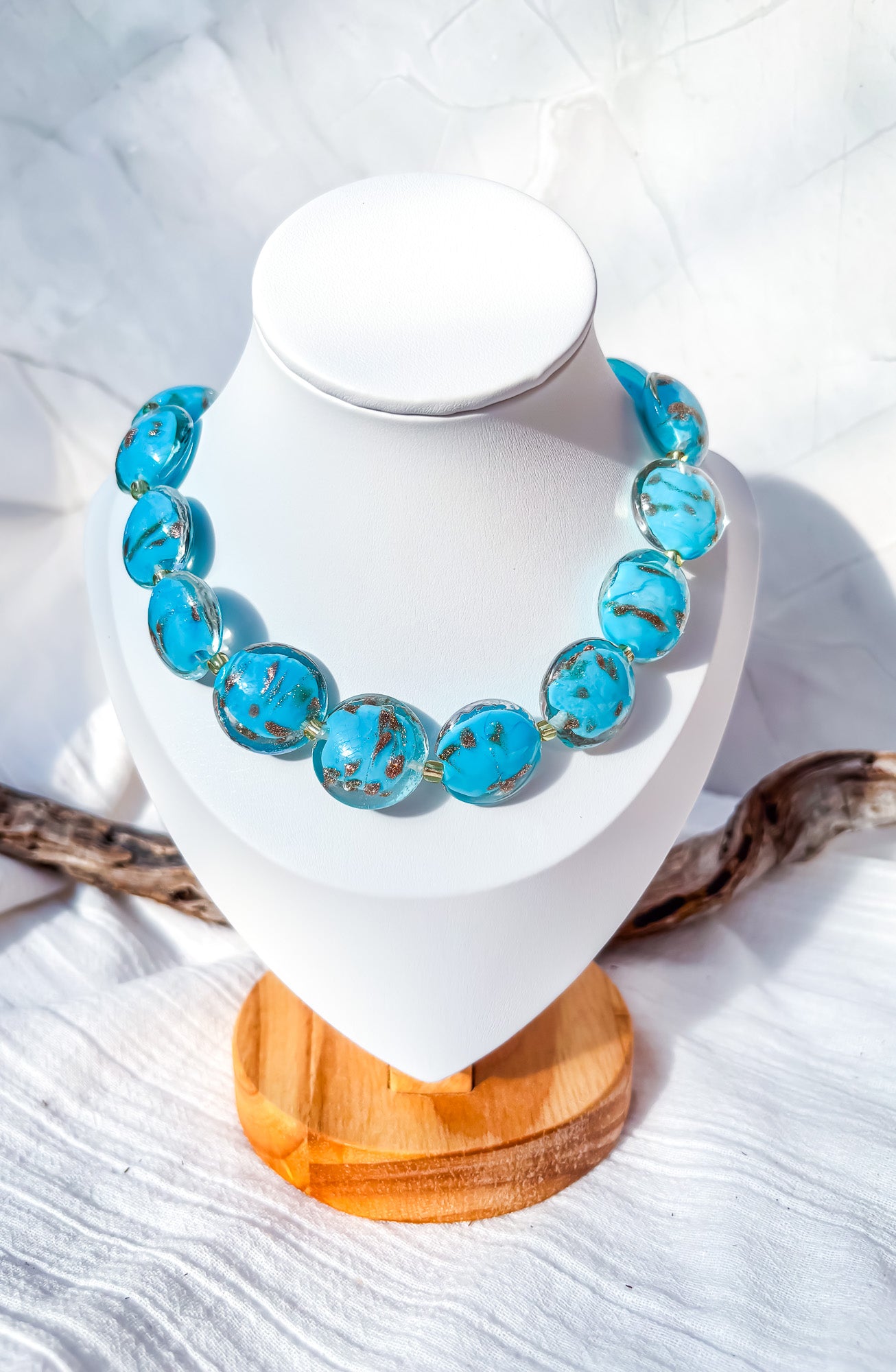 Stunning handmade teal and gold beaded necklace - Beadsmith