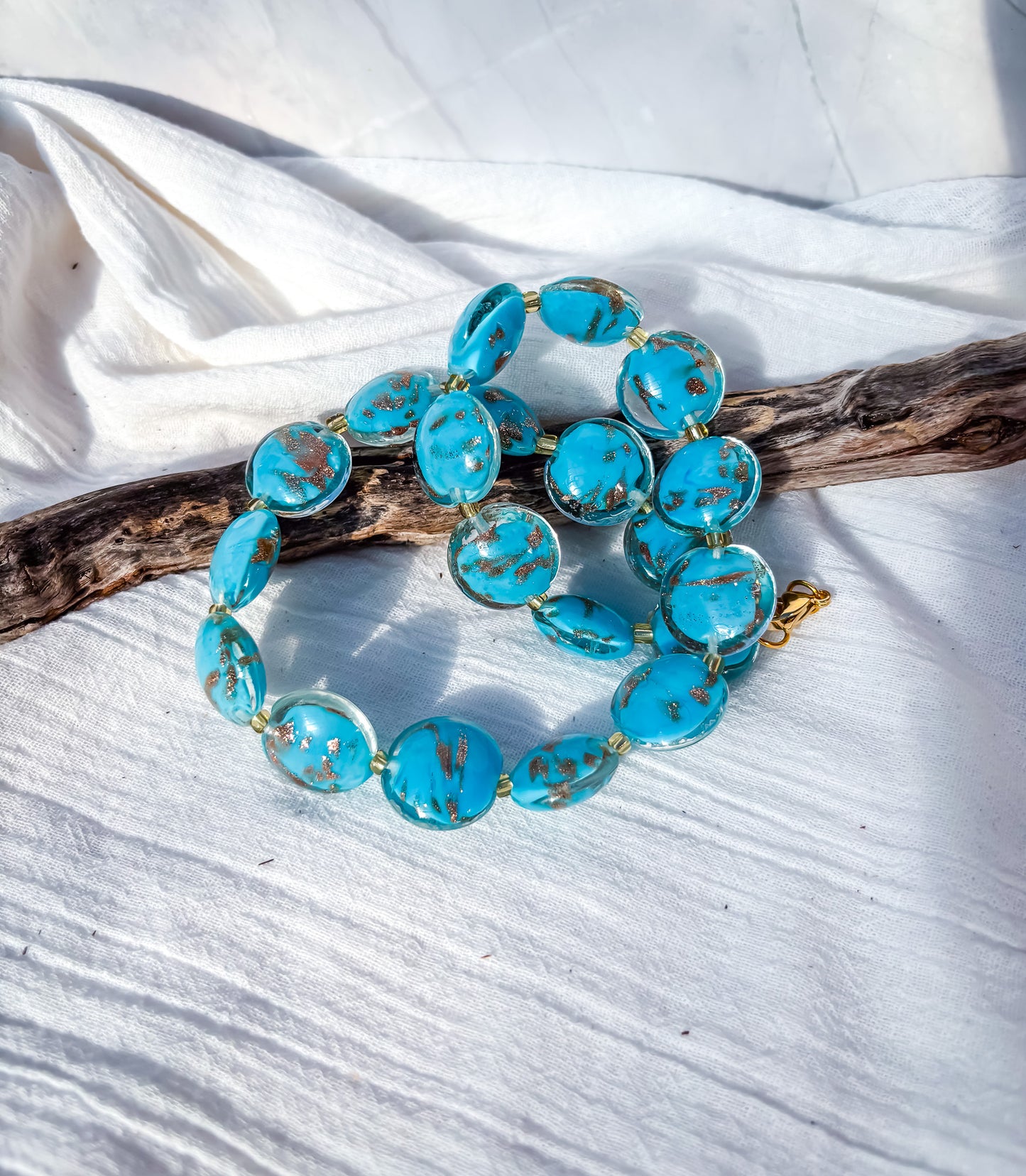 Stunning handmade teal and gold beaded necklace - Beadsmith