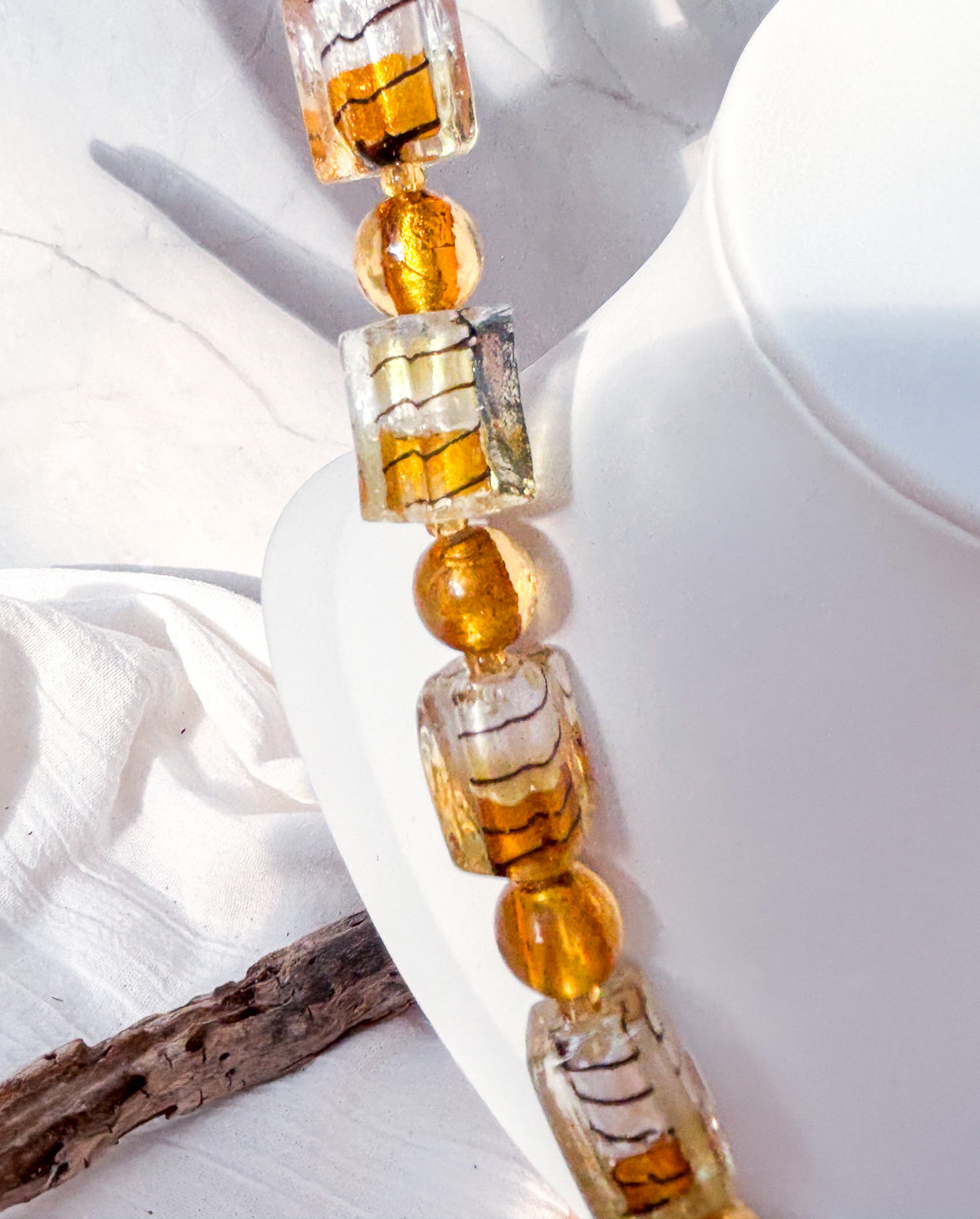 Rectangle Amber Striped Handmade Beaded Necklace - Beadsmith