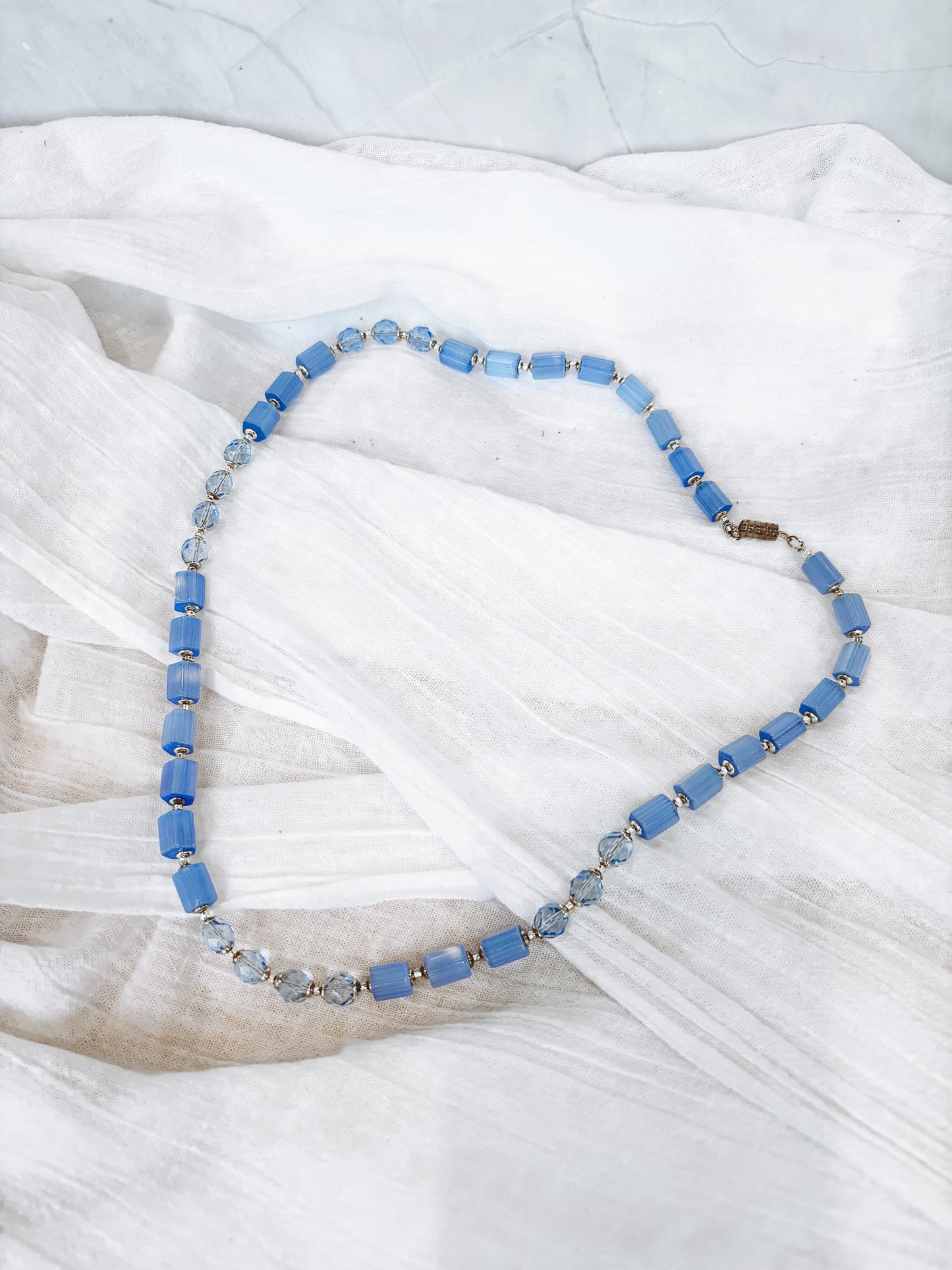 Blue Faceted Beaded Square Necklace - Beadsmith
