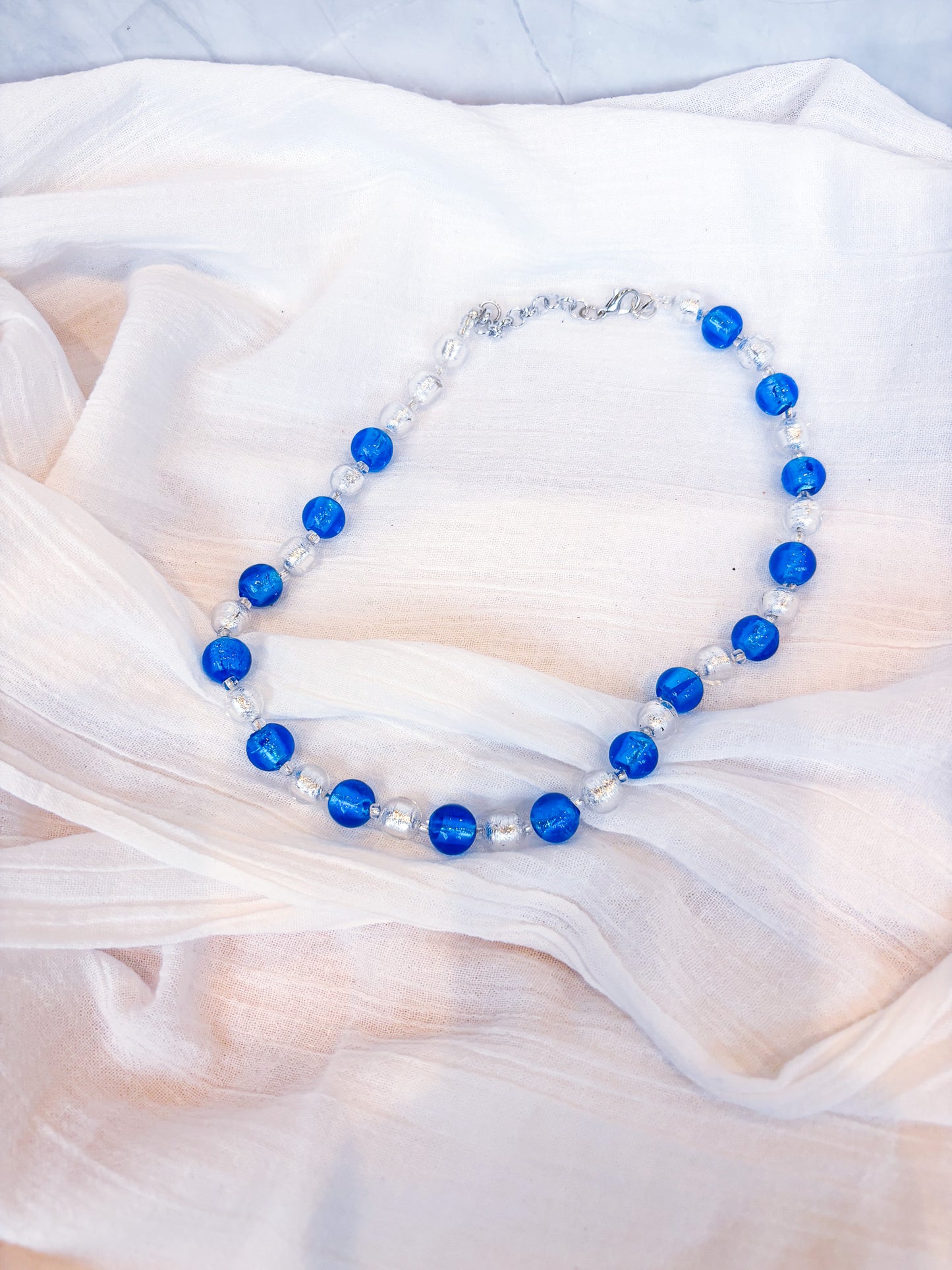 Handmade Blue and Silver Foil Crystal Beaded Necklace (silver) - Beadsmith
