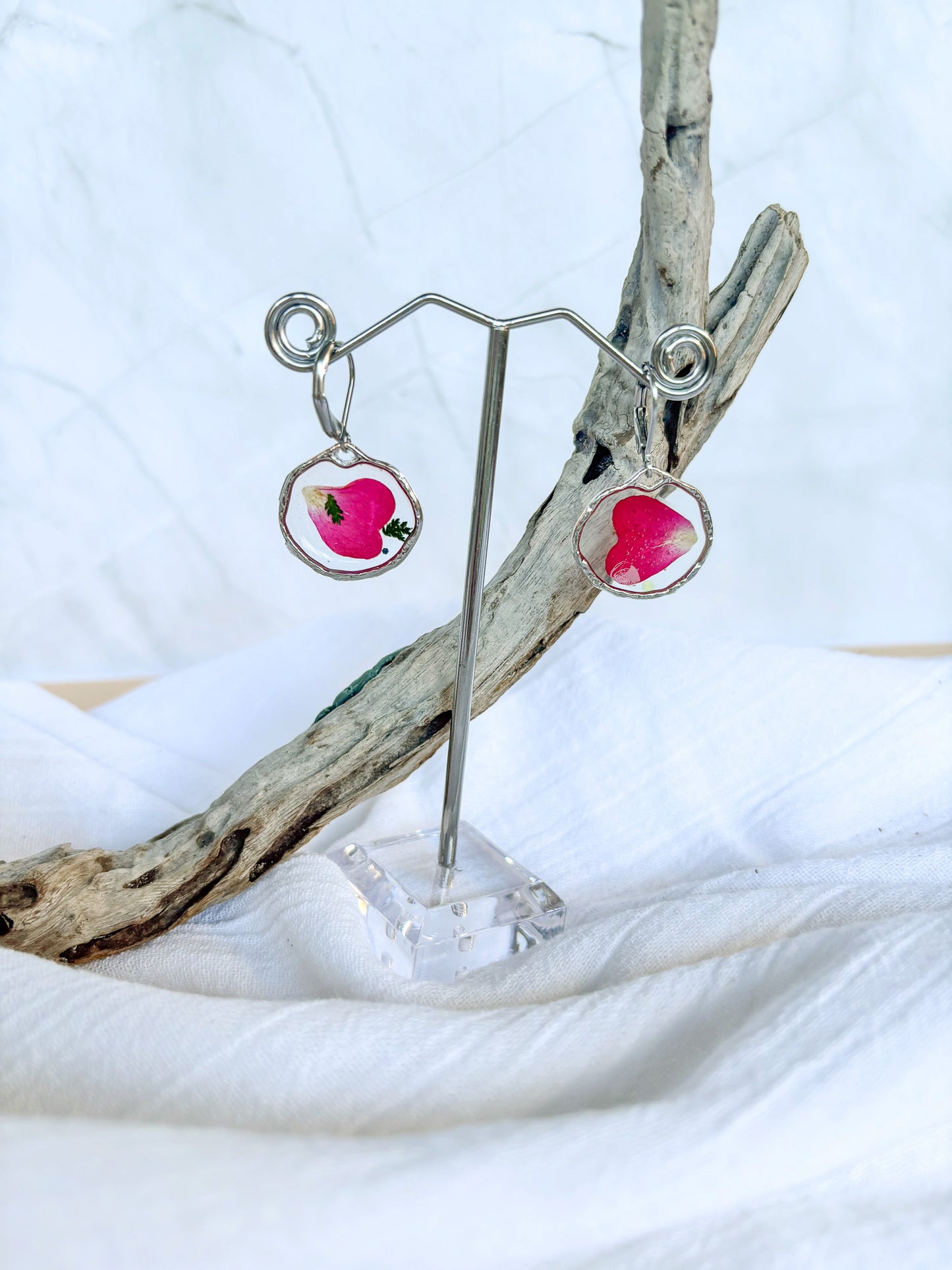 Silver Hoop Earrings and Rose Petal Flowers - Beadsmith