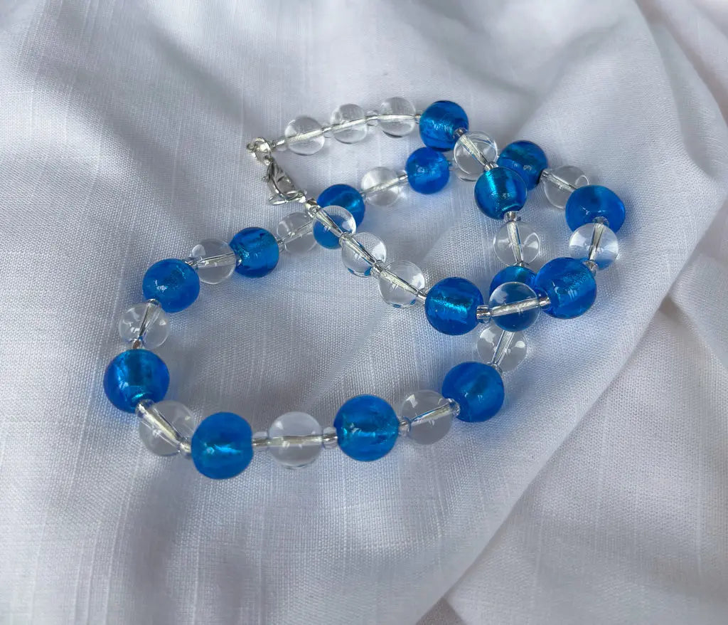 Blue and clear round beaded necklace - Beadsmith