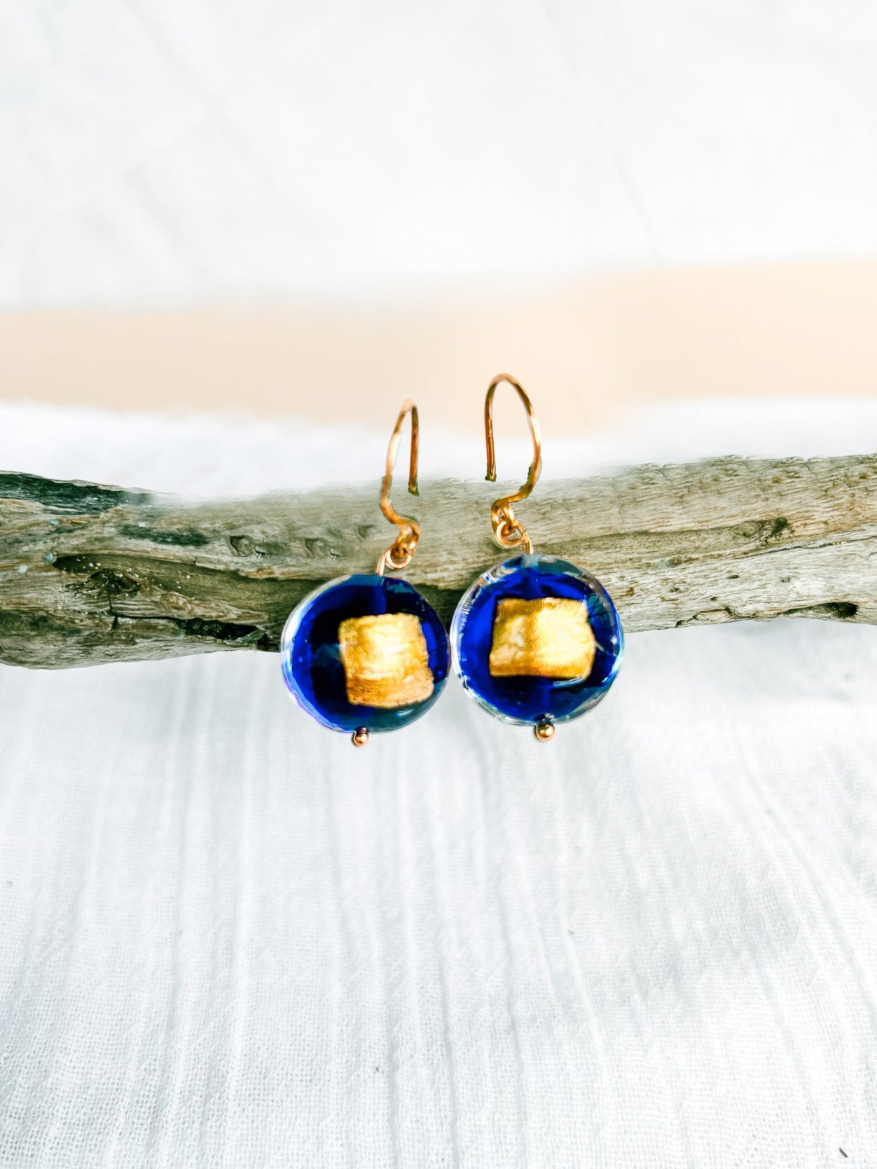 Handmade Venetian blue glass on gold hooks - Beadsmith