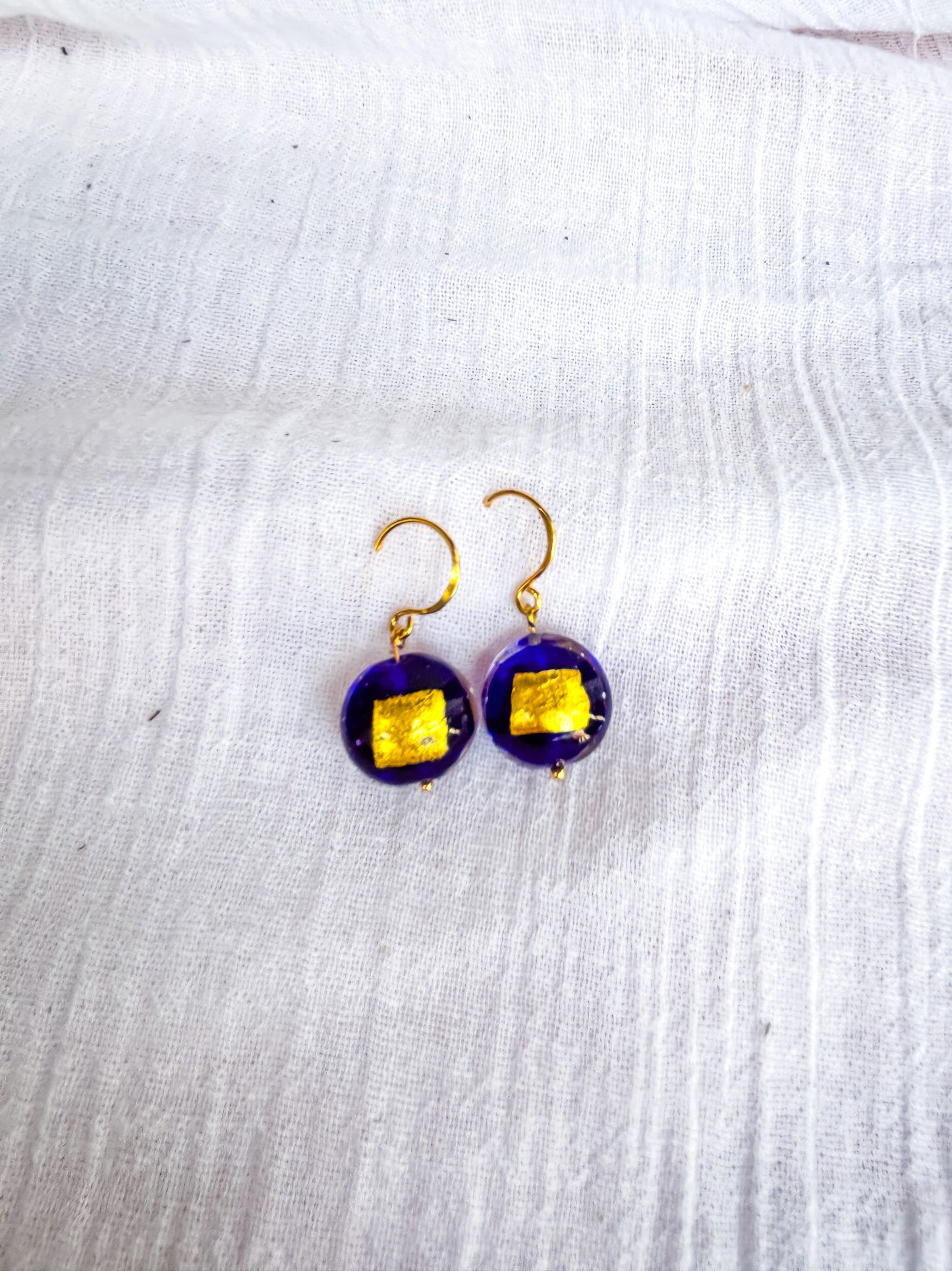 Handmade Venetian blue glass on gold hooks - Beadsmith