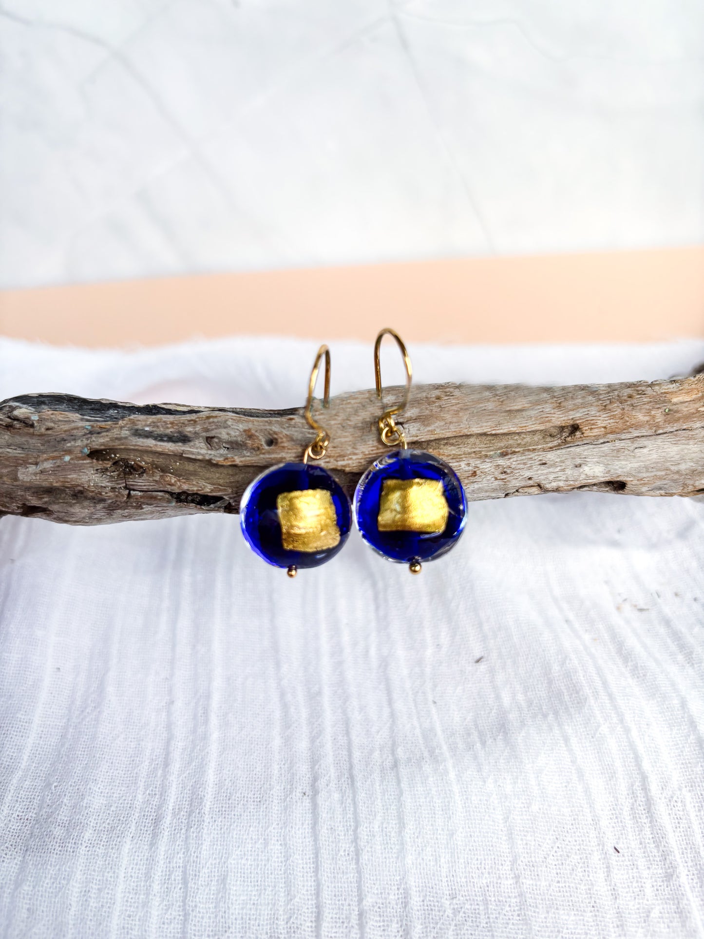 Handmade Venetian blue glass on gold hooks - Beadsmith