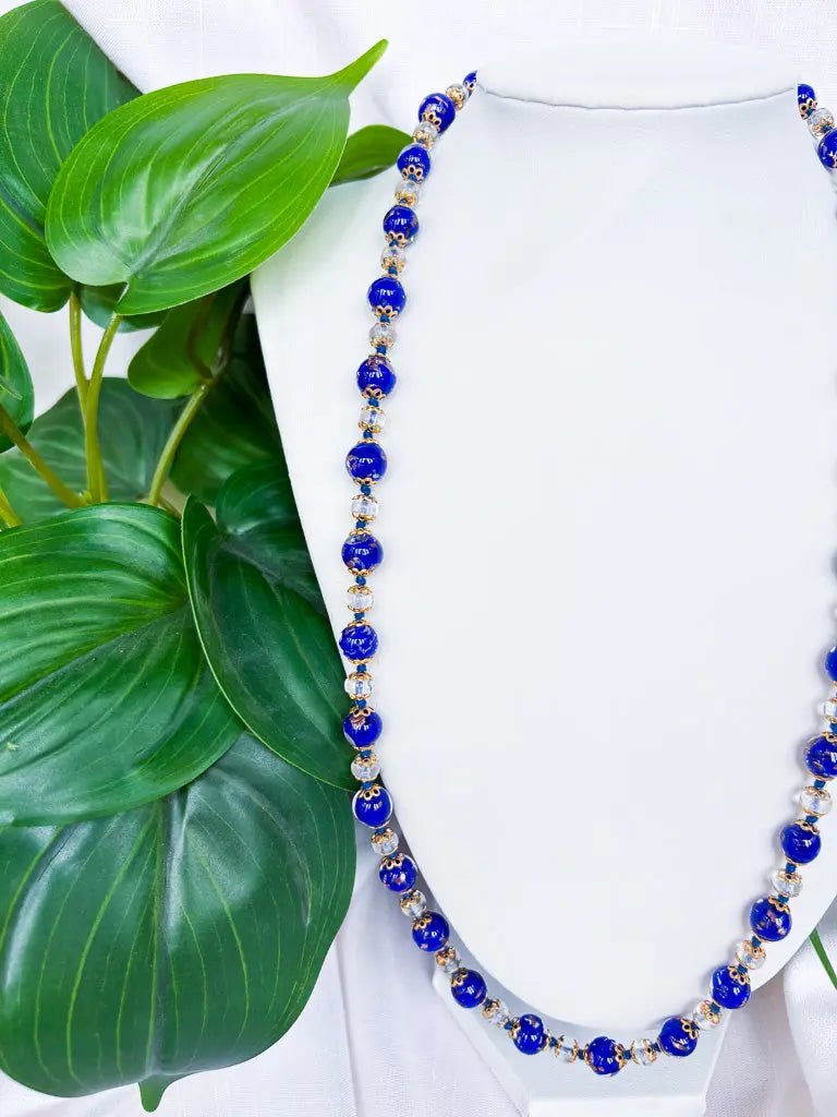 Dark blue beads with gold details beaded necklace - Beadsmith
