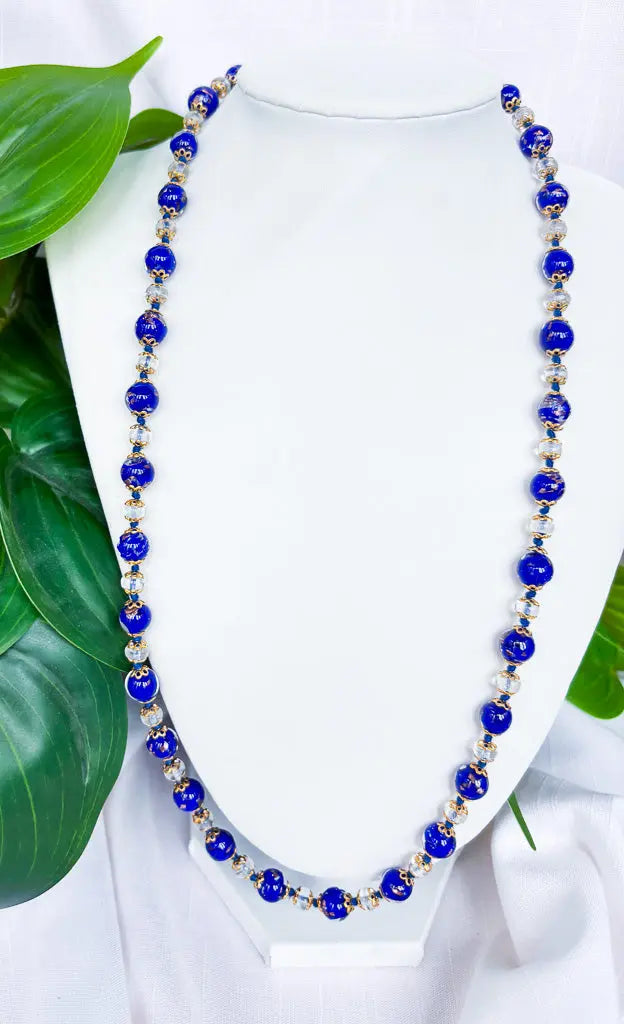 Dark blue beads with gold details beaded necklace - Beadsmith