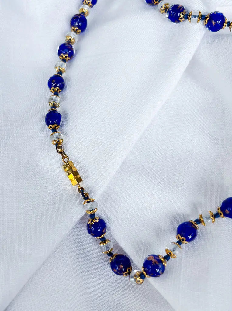 Dark blue beads with gold details beaded necklace - Beadsmith