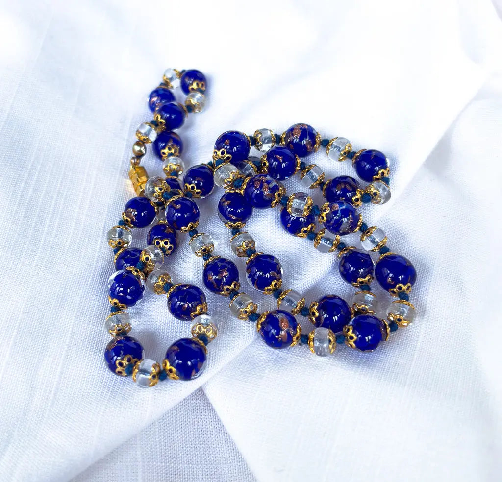 Dark blue beads with gold details beaded necklace - Beadsmith