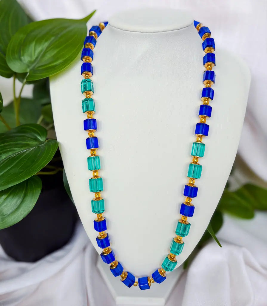 Fancy Square teal and blue beaded necklace - Beadsmith