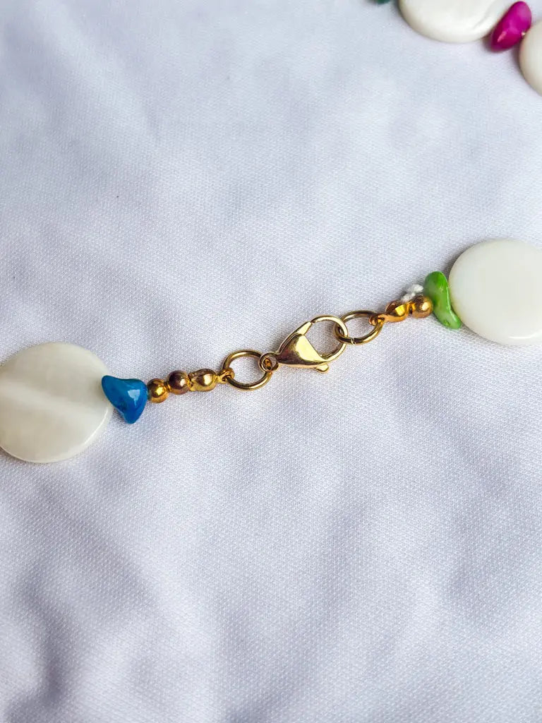 Mother of pearl discs with rainbow beaded necklace - Beadsmith