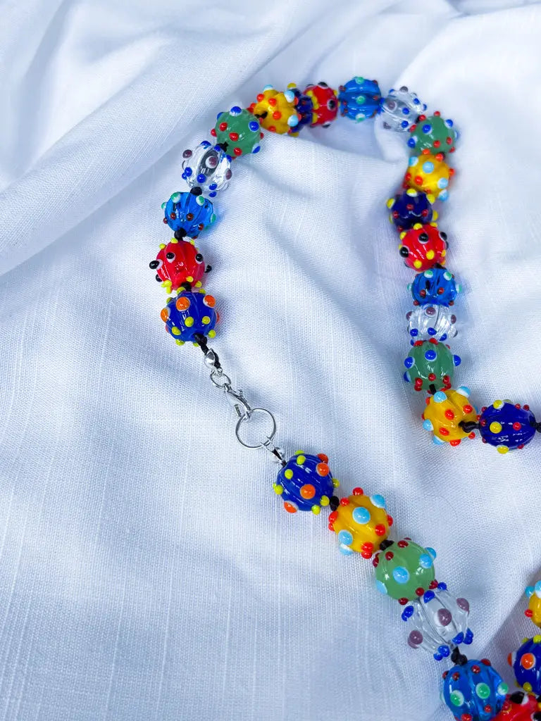 Round and blue rainbow spikey beaded necklace - Beadsmith