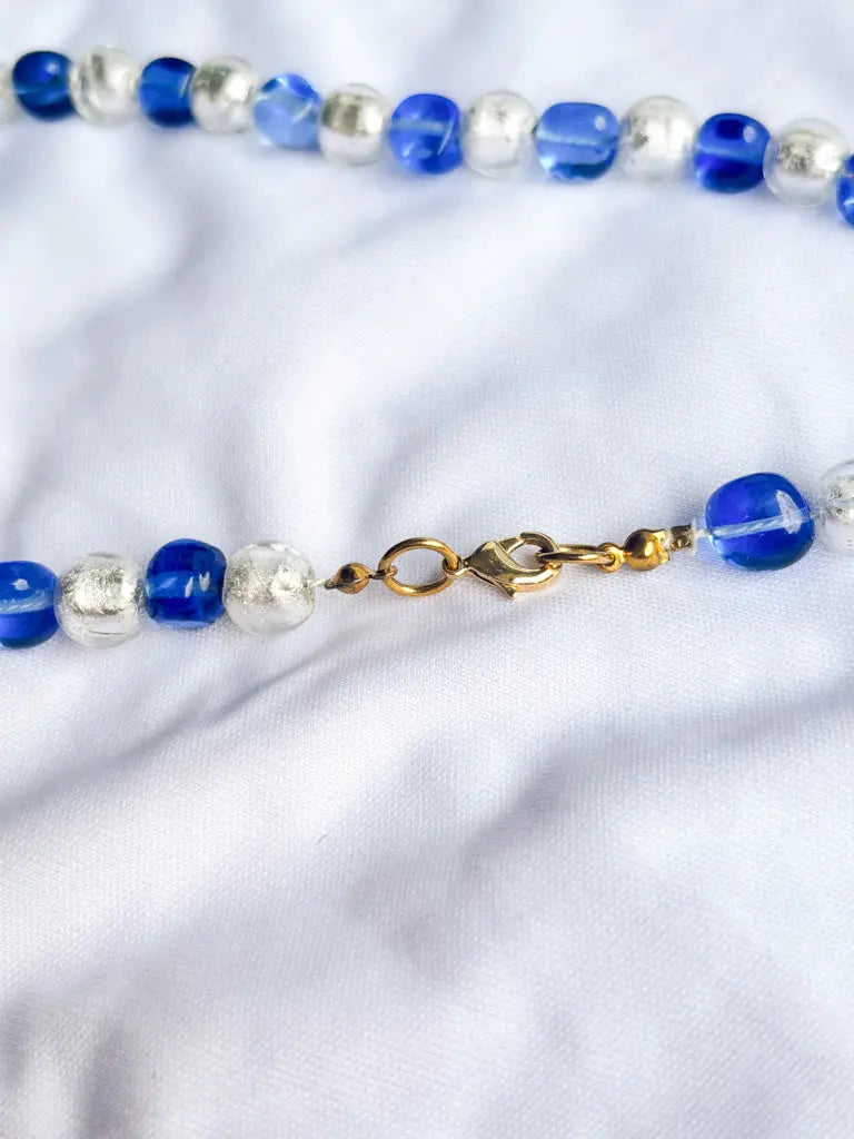 Round blue and clear glass beaded necklace - Beadsmith