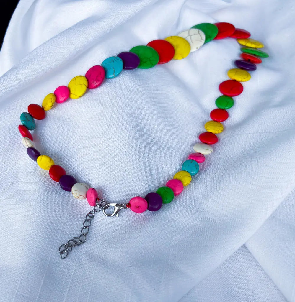 Round crackle rainbow discs beaded necklace - Beadsmith