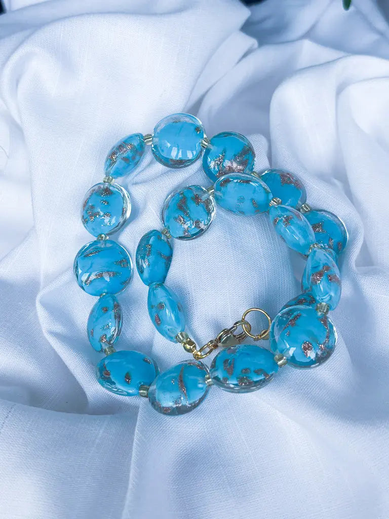 Stunning handmade teal and gold beaded necklace - Beadsmith
