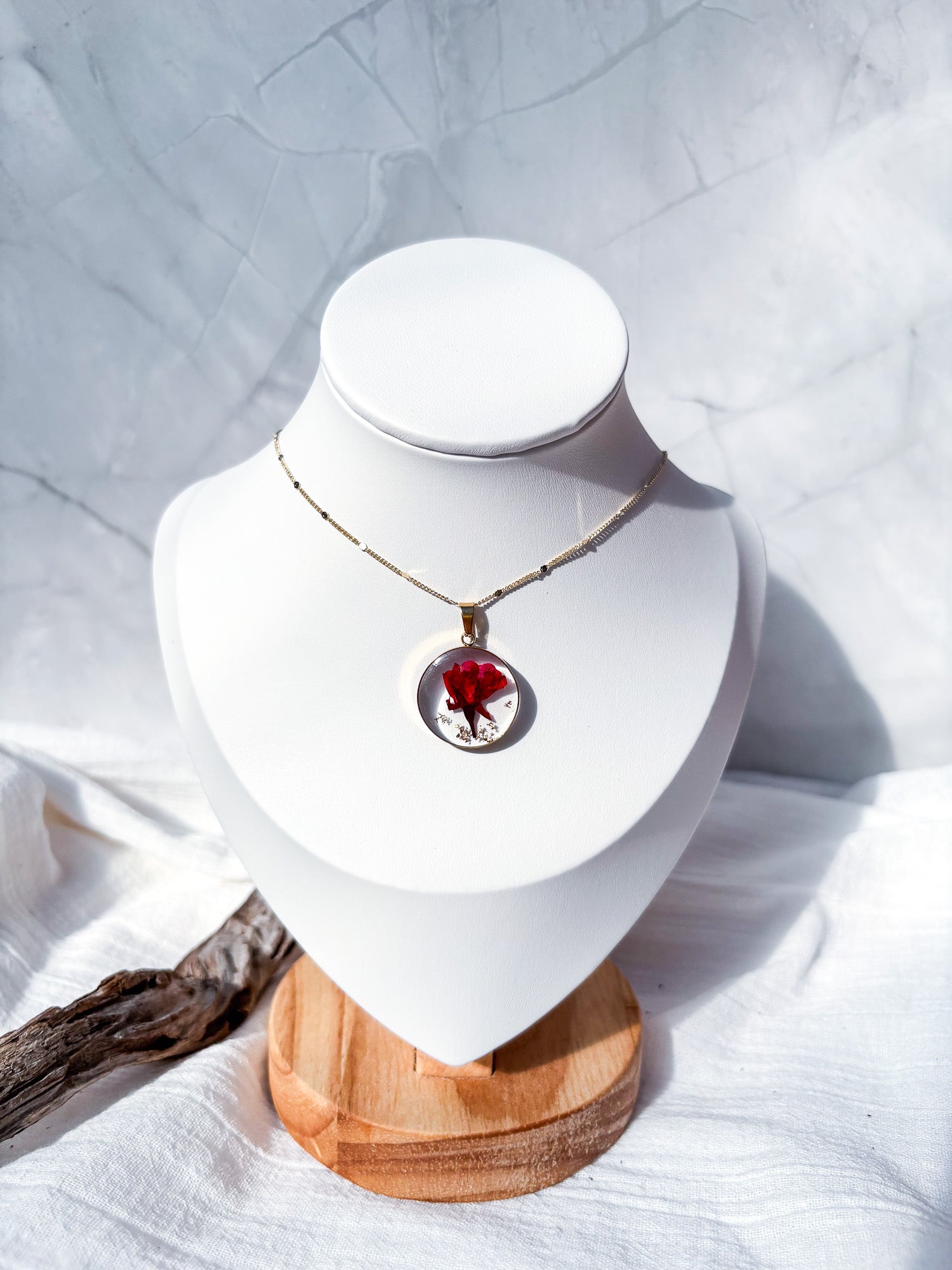 Birth Month Flower & Resin in Gold Hoop & 18k Gold Chain - Beadsmith