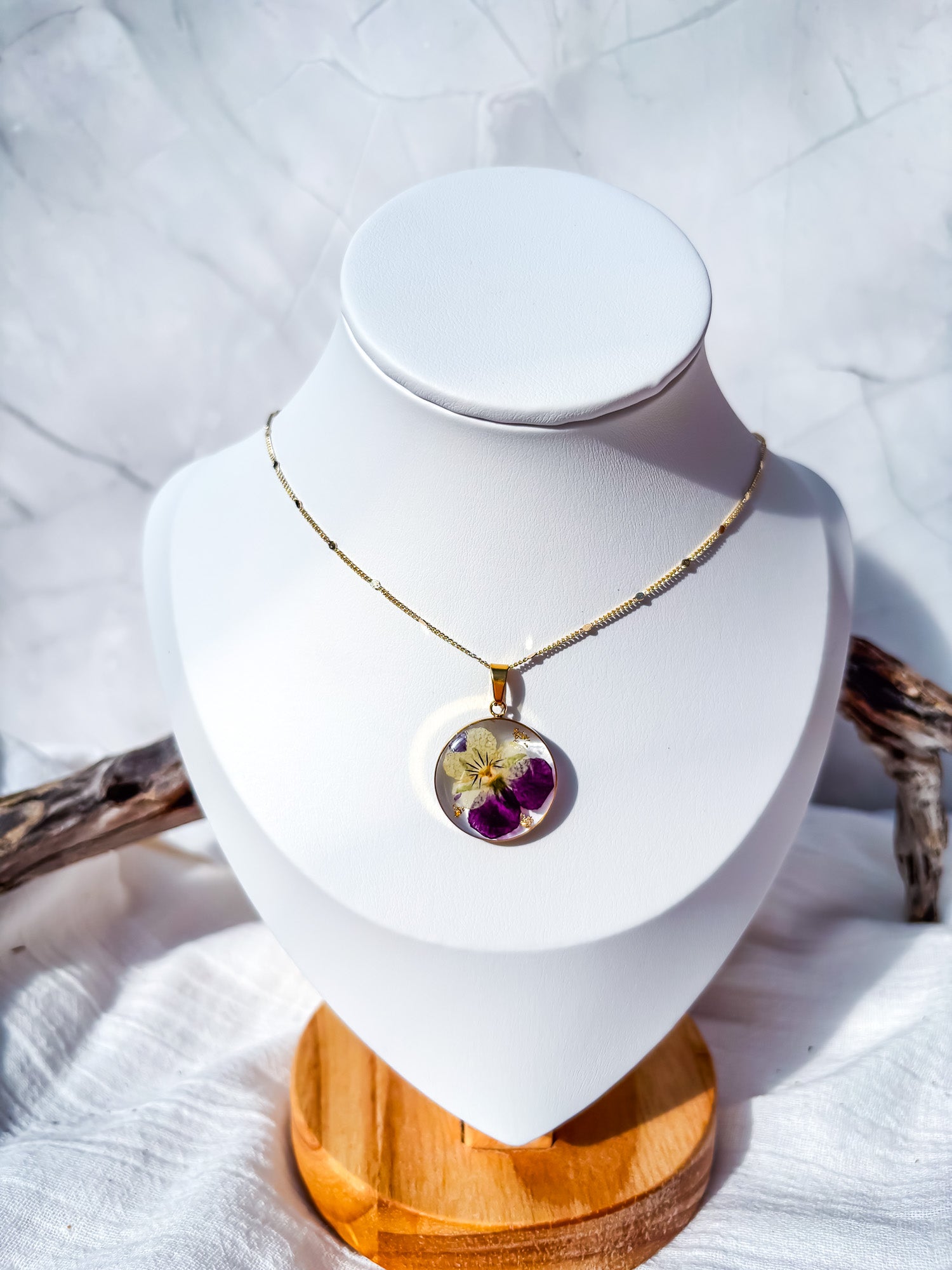Birth Month Flower & Resin in Gold Hoop & 18k Gold Chain - Beadsmith