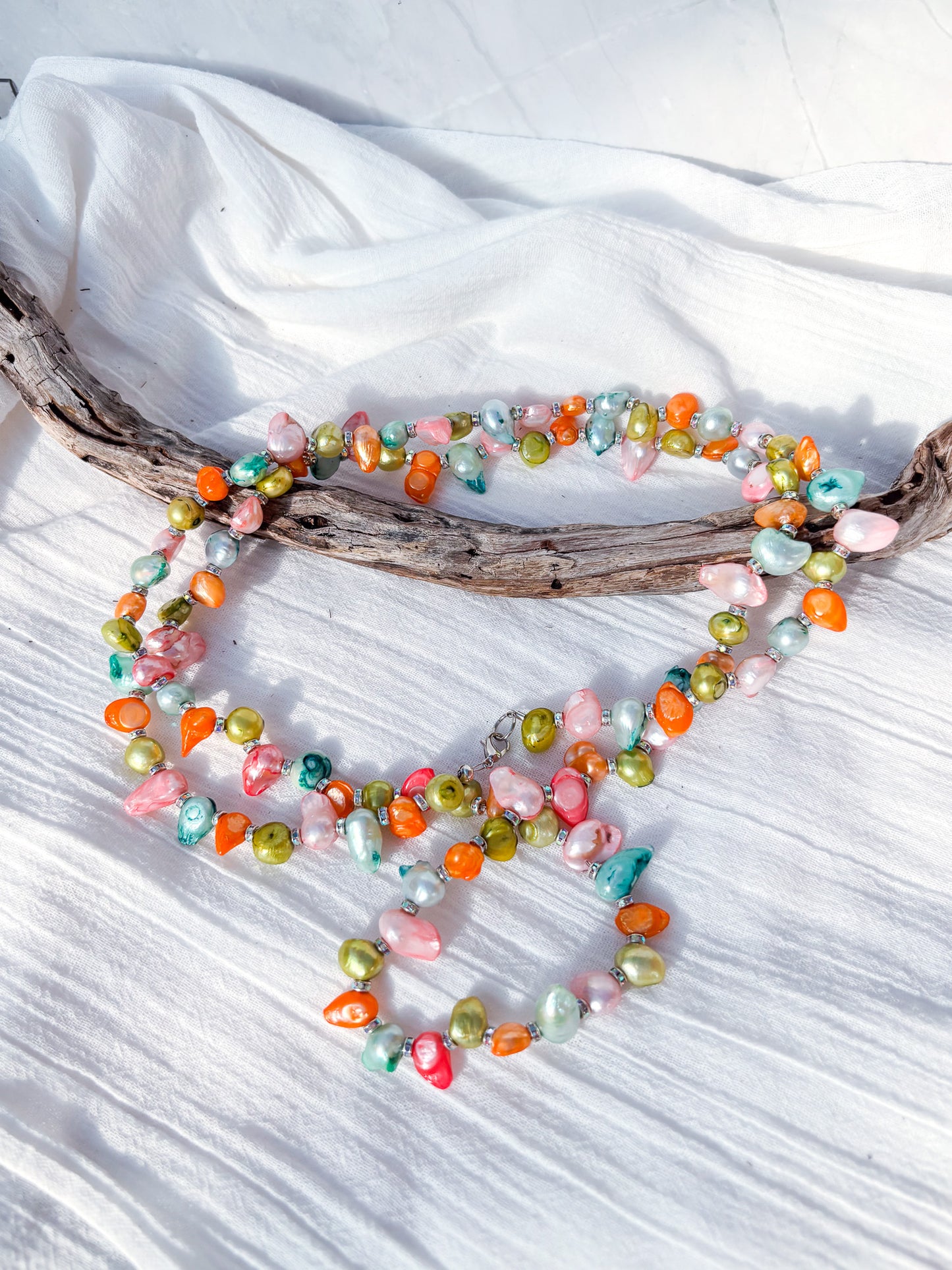 Super long rainbow pearl beaded necklace - Beadsmith