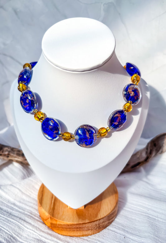 Exquisite Dark Blue Beads and Gold Detail Necklace - Beadsmith
