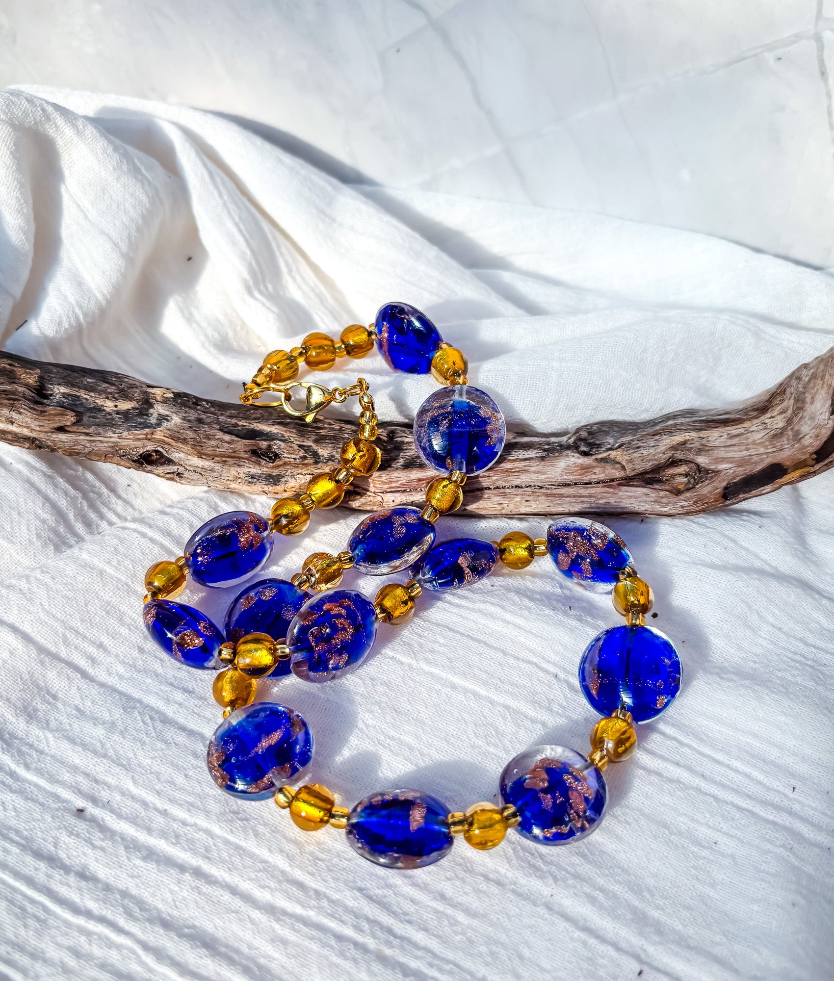 Exquisite Dark Blue Beads and Gold Detail Necklace - Beadsmith