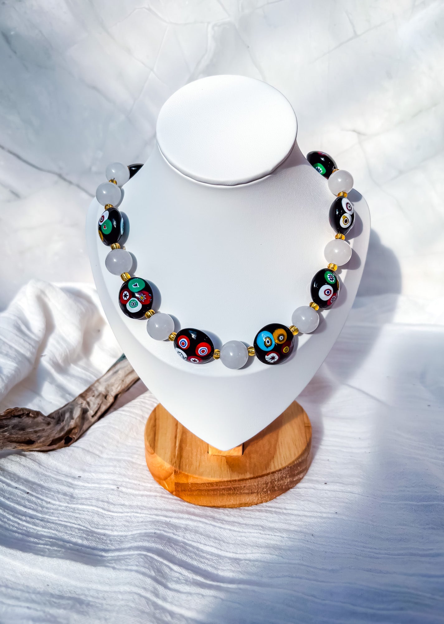 Black and red and white beaded necklace - Beadsmith