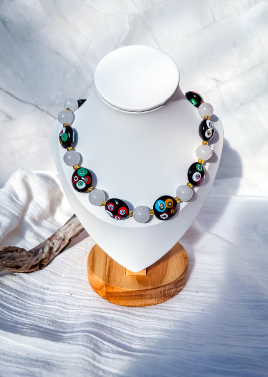 Black and red and white beaded necklace - Beadsmith