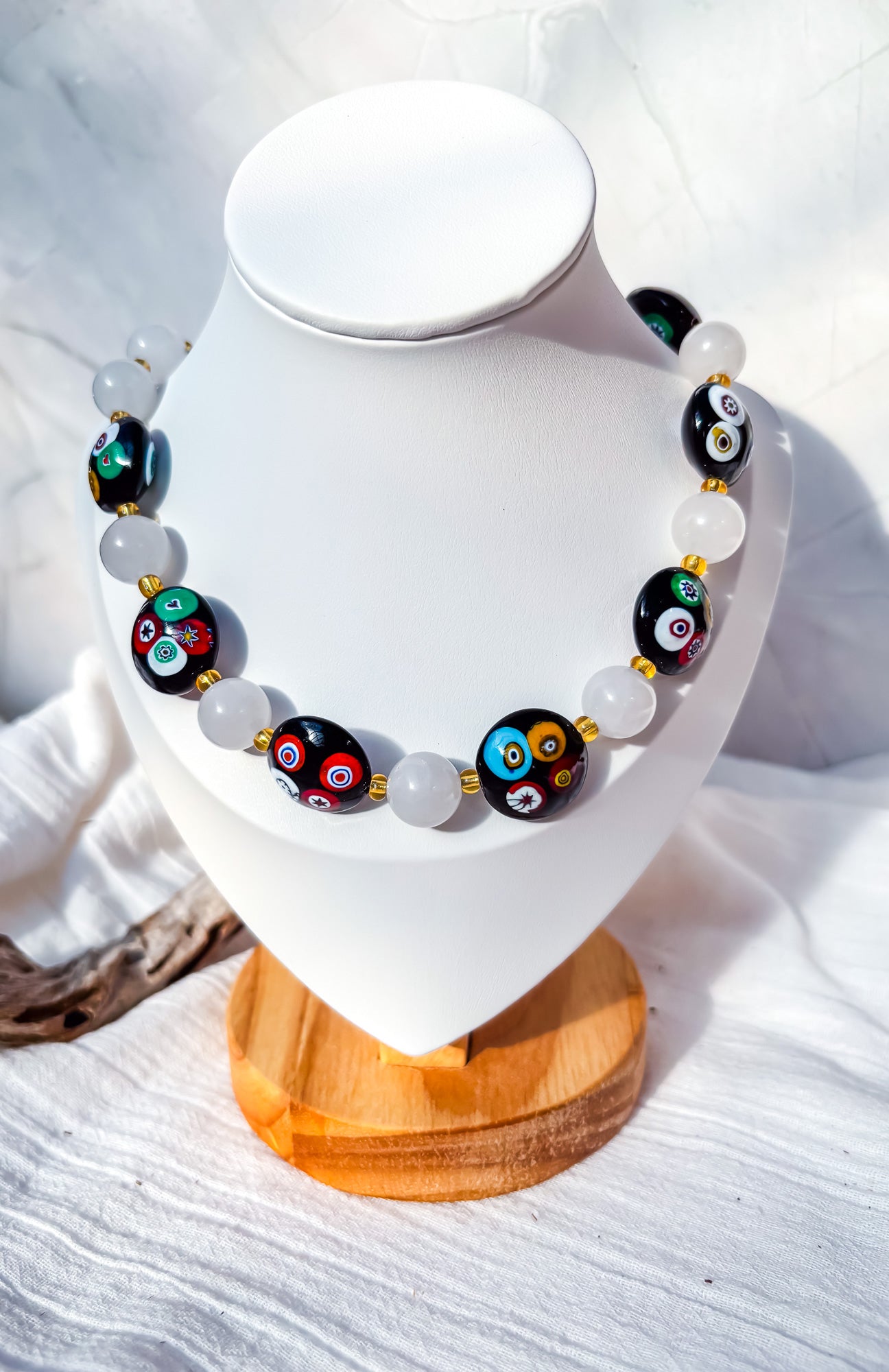 Black and red and white beaded necklace - Beadsmith