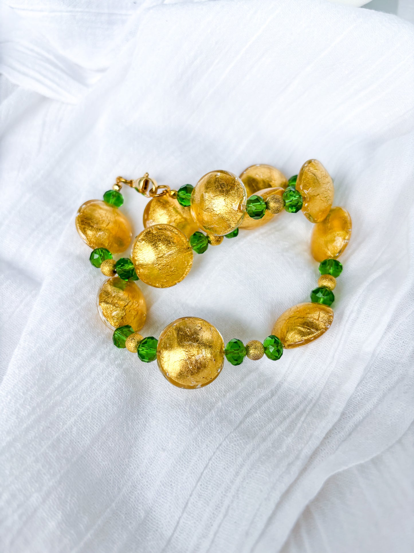 Handmade Green Beaded Necklace with Gold Foil - Beadsmith