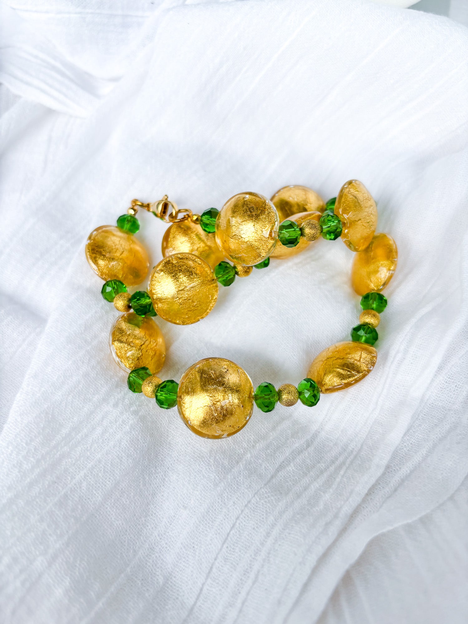 Handmade Green Beaded Necklace with Gold Foil - Beadsmith