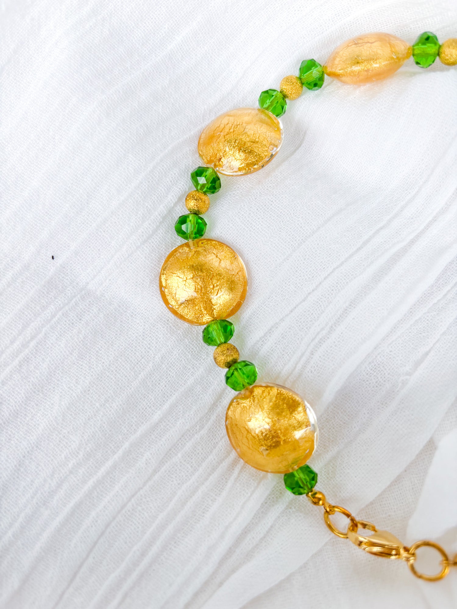 Handmade Green Beaded Necklace with Gold Foil - Beadsmith