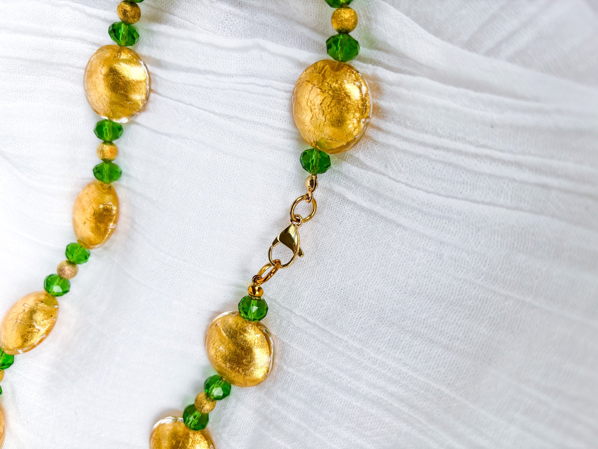 Handmade Green Beaded Necklace with Gold Foil - Beadsmith