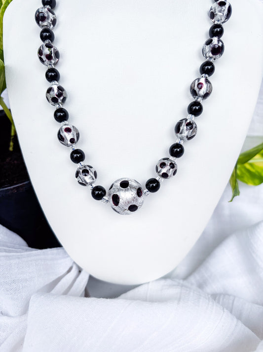 Handmade Black and Silver foil necklace with a stunning large feature bead - Beadsmith