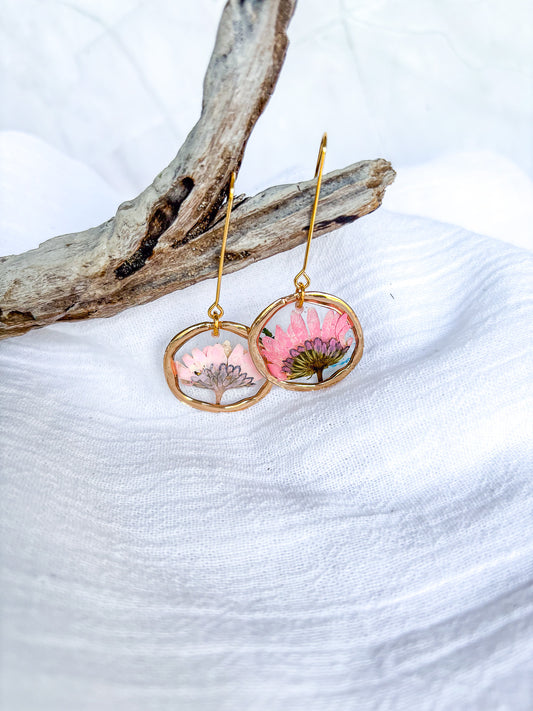 Real Pink Flowers in resin with Gold Ring - Beadsmith