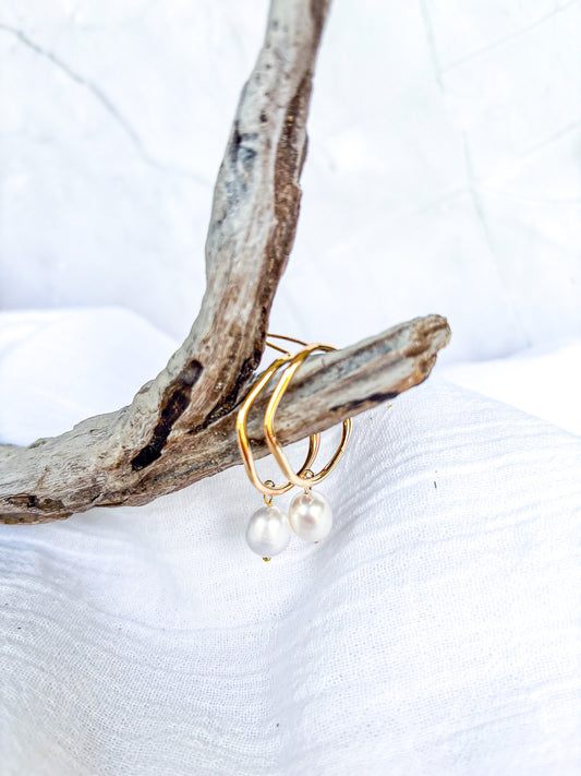 Funky Open Gold Hoop Earrings with Freshwater Pearls - Beadsmith