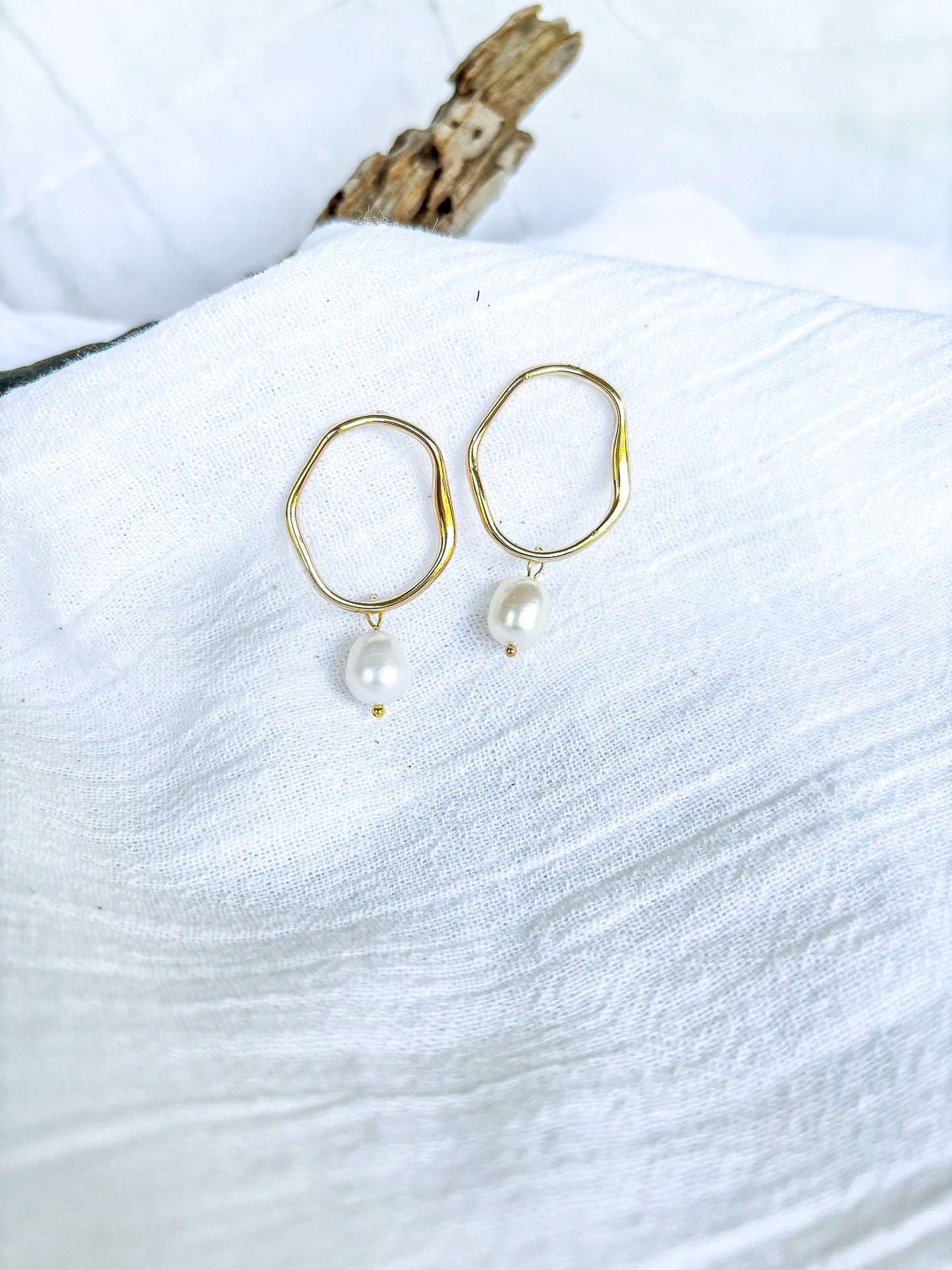 Funky Open Gold Hoop Earrings with Freshwater Pearls - Beadsmith