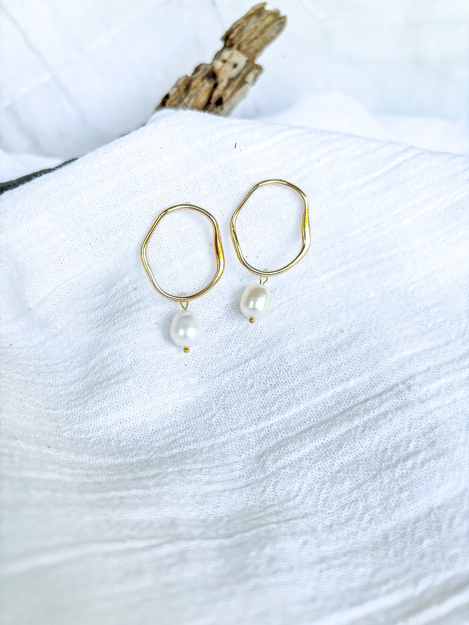 Funky Open Gold Hoop Earrings with Freshwater Pearls - Beadsmith
