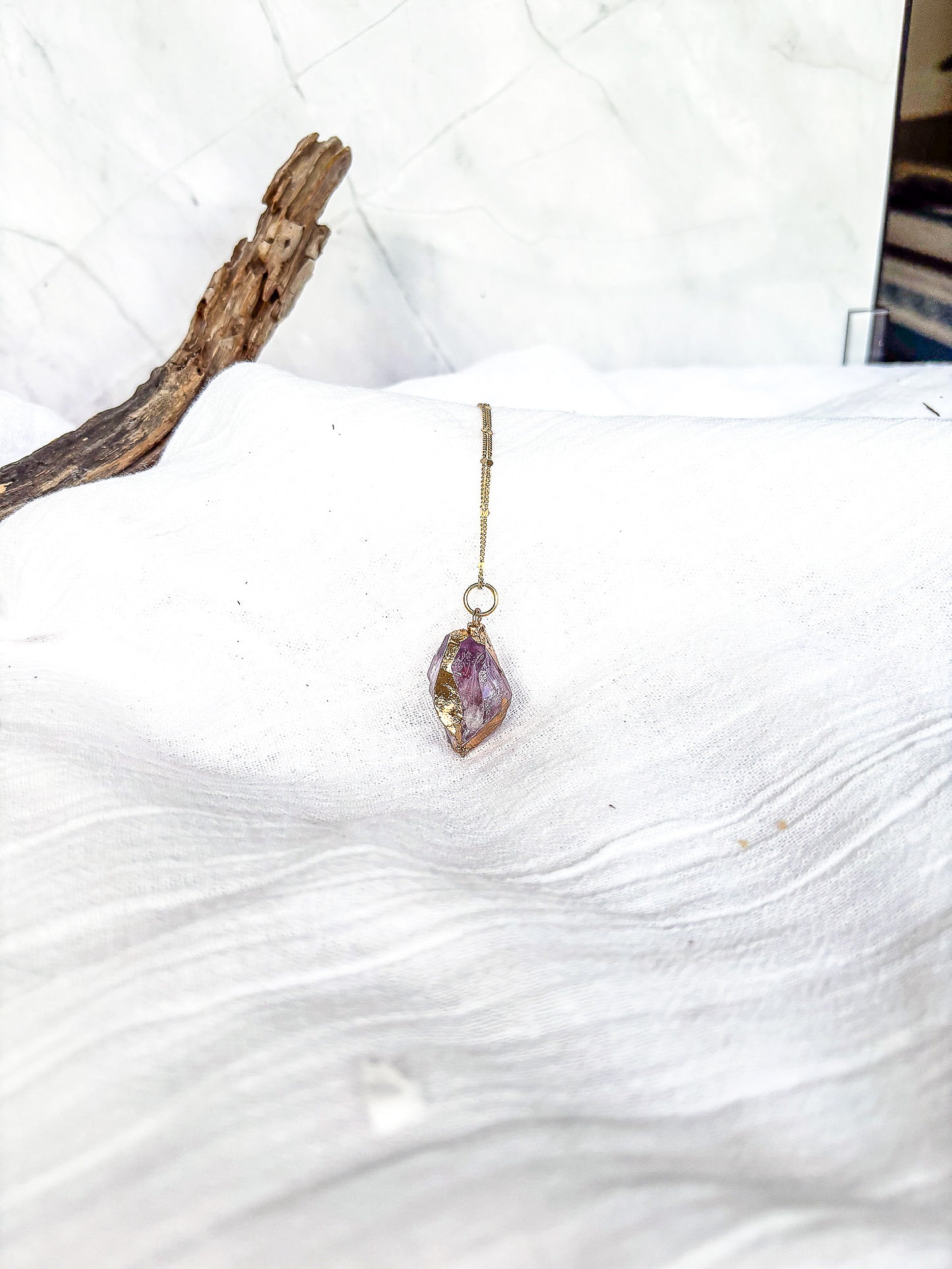 Dainty Gold Chain with Amethyst nugget - Beadsmith
