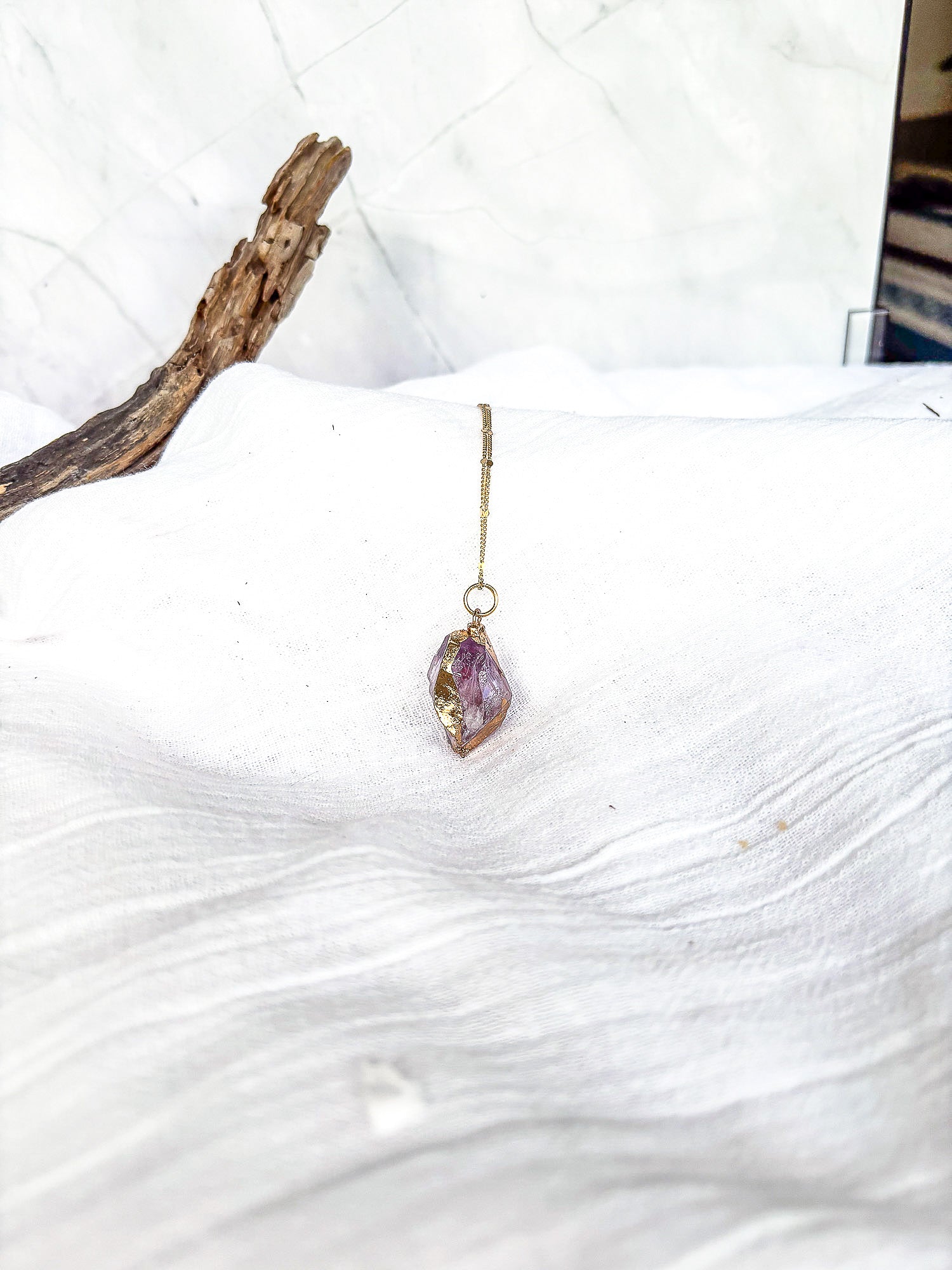 Dainty Gold Chain with Amethyst nugget - Beadsmith