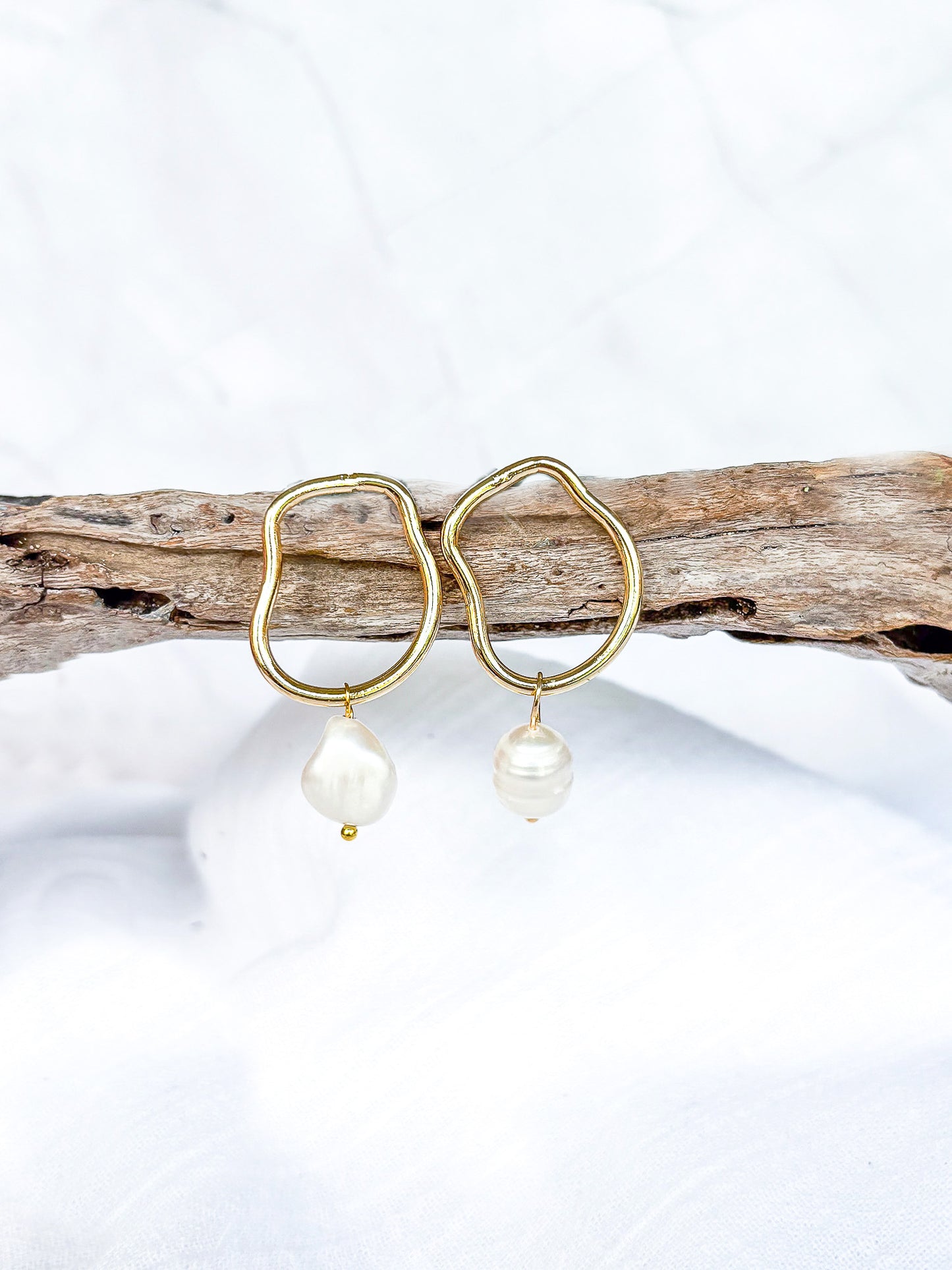 Funky Open Gold Hoop Earrings with Freshwater Pearls - Beadsmith