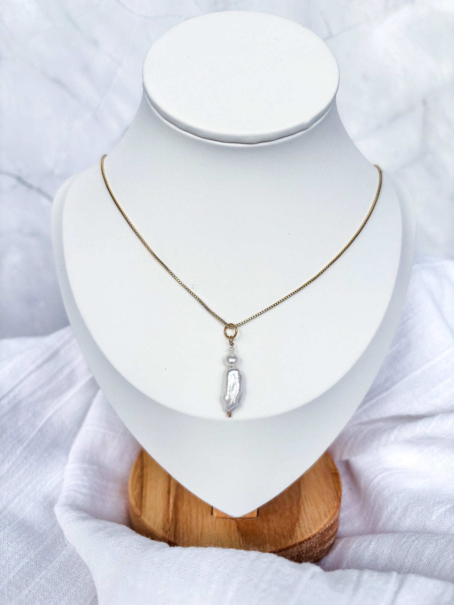 Freshwater Pearl stack on Dainty 18k Gold Chain - Beadsmith