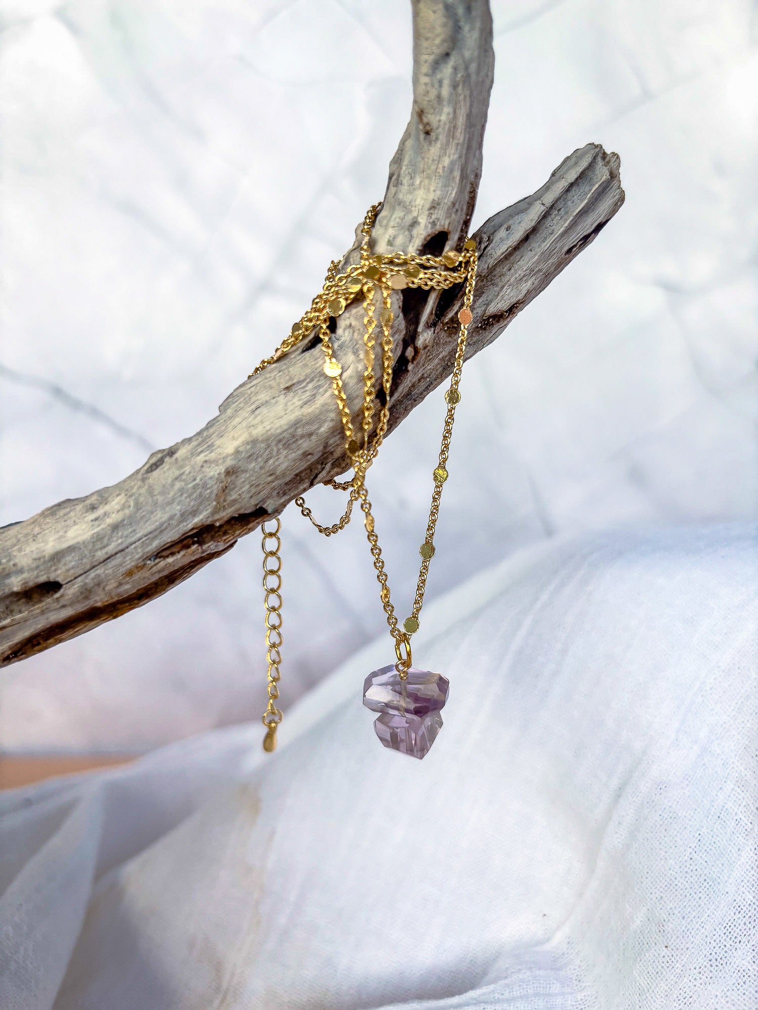 Dainty Gold Chain with Amethyst stack - Beadsmith